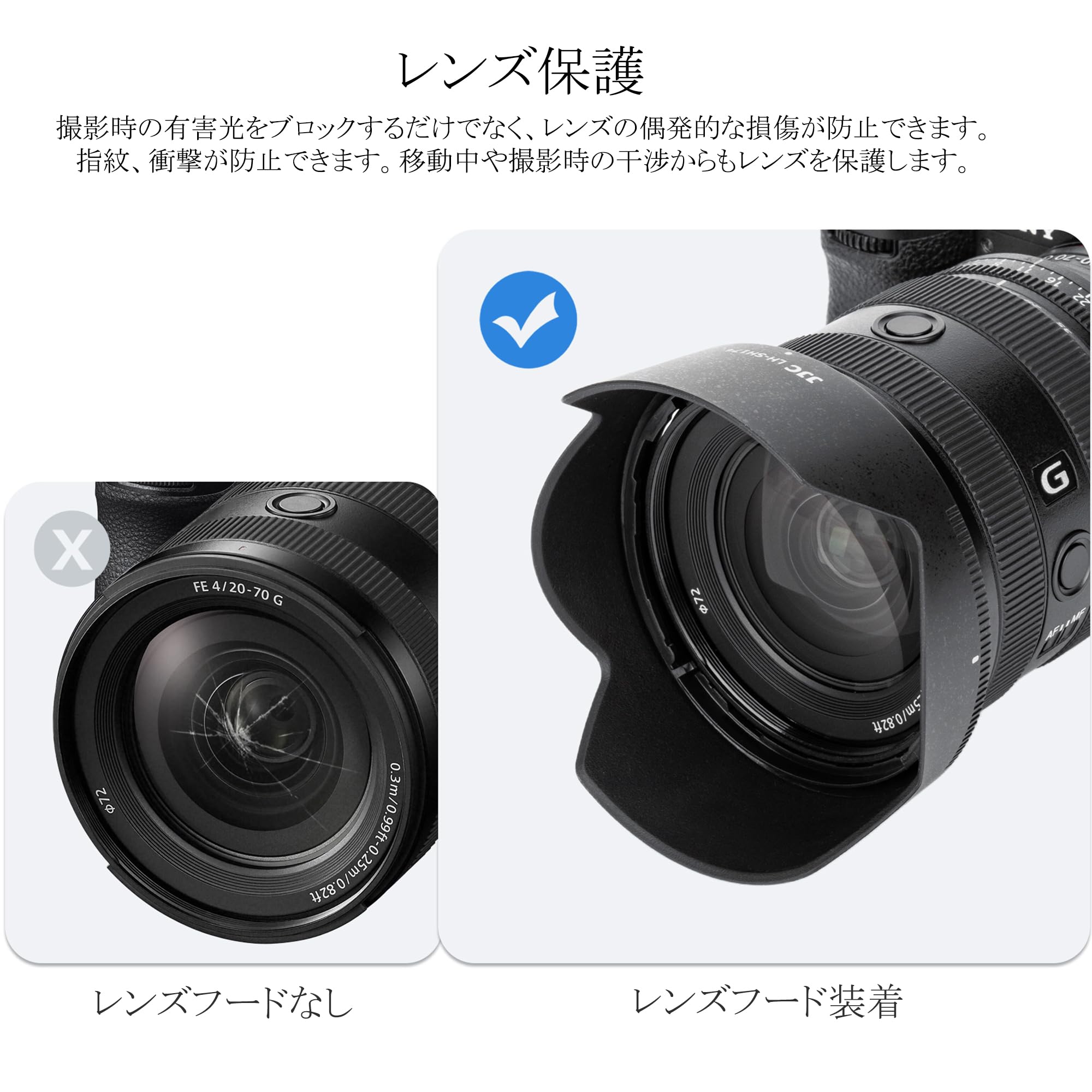 SONY FE 20-70mm F4 G SEL2070G レンズフードヒビあり Amazon | JJC ソニー ALC-SH174 互換 レンズフード ソニー FE 20-70mm