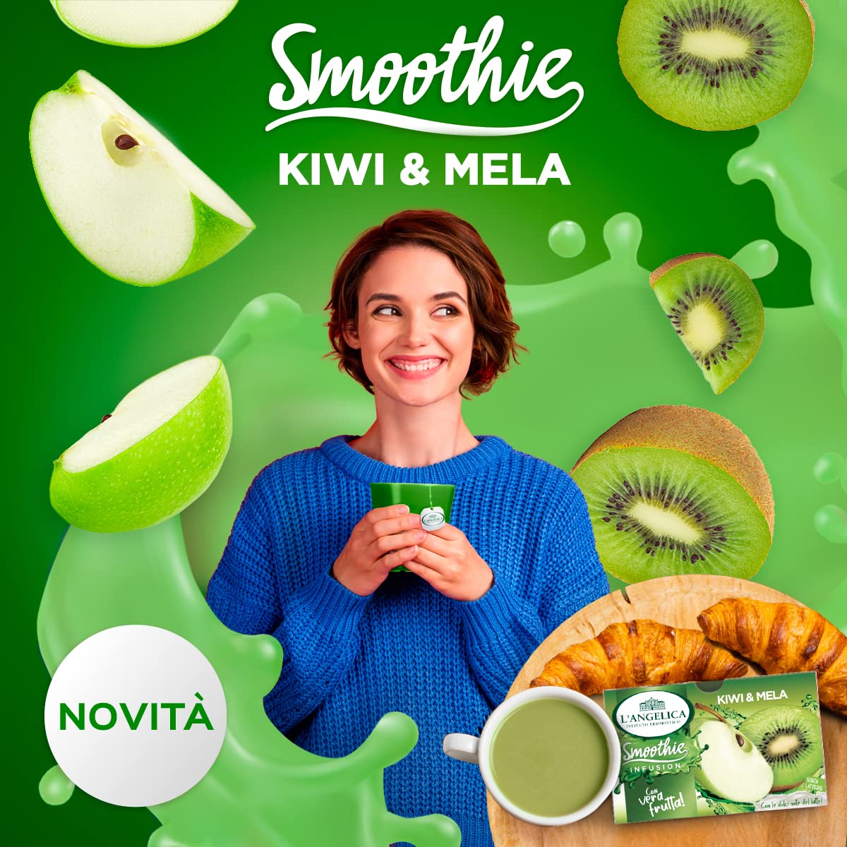 L'Angelica, Infuso Smoothie Kiwi e Mela, Infuso al Gusto Kiwi e Mela con Base Latte, Mix di Aromi per una Pausa di Dolce Relax, Zero Calorie e Senza Lattosio