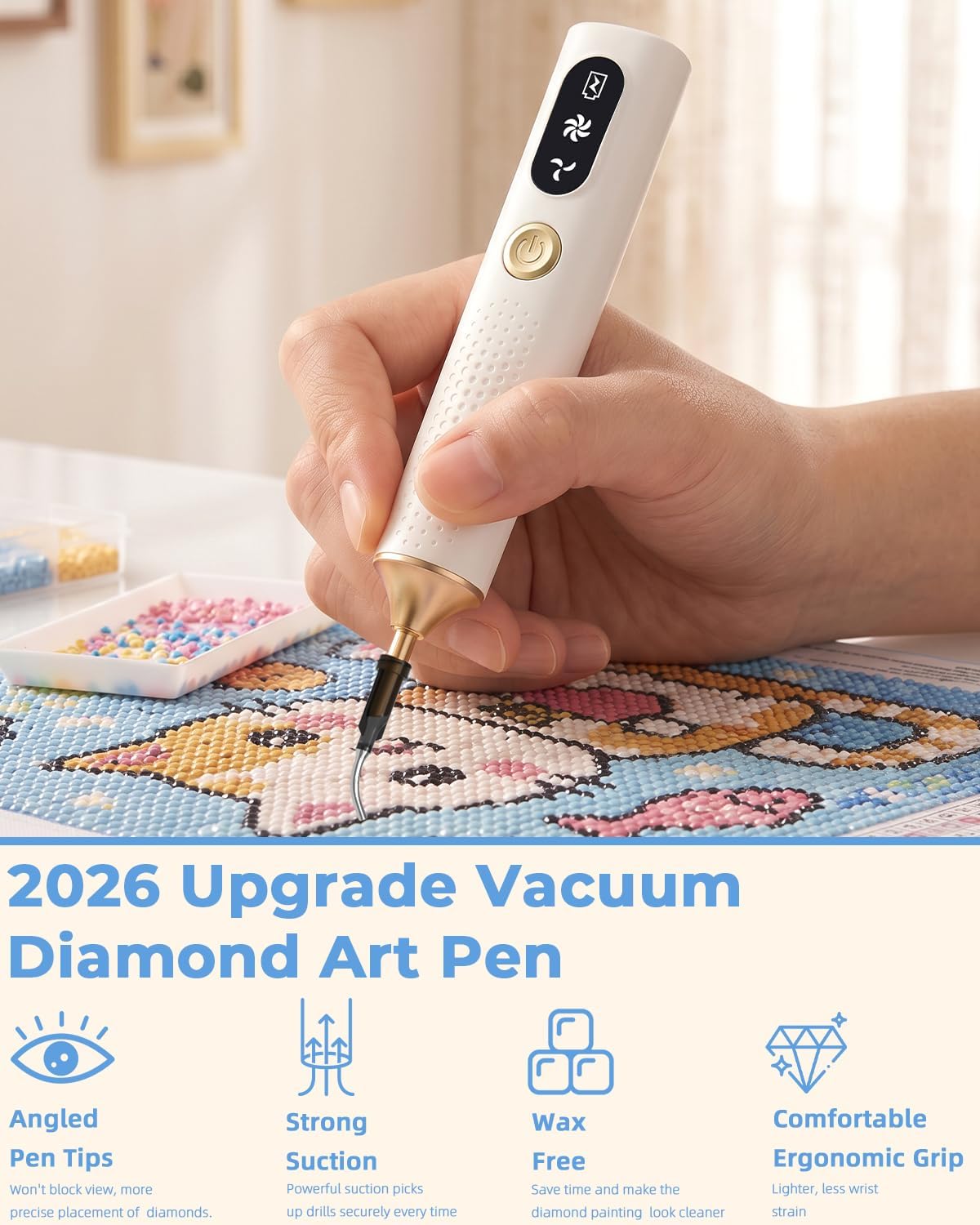 Electric Diamond Art Pen with Tips,Wireless & Quiet Diamond Painting Pen