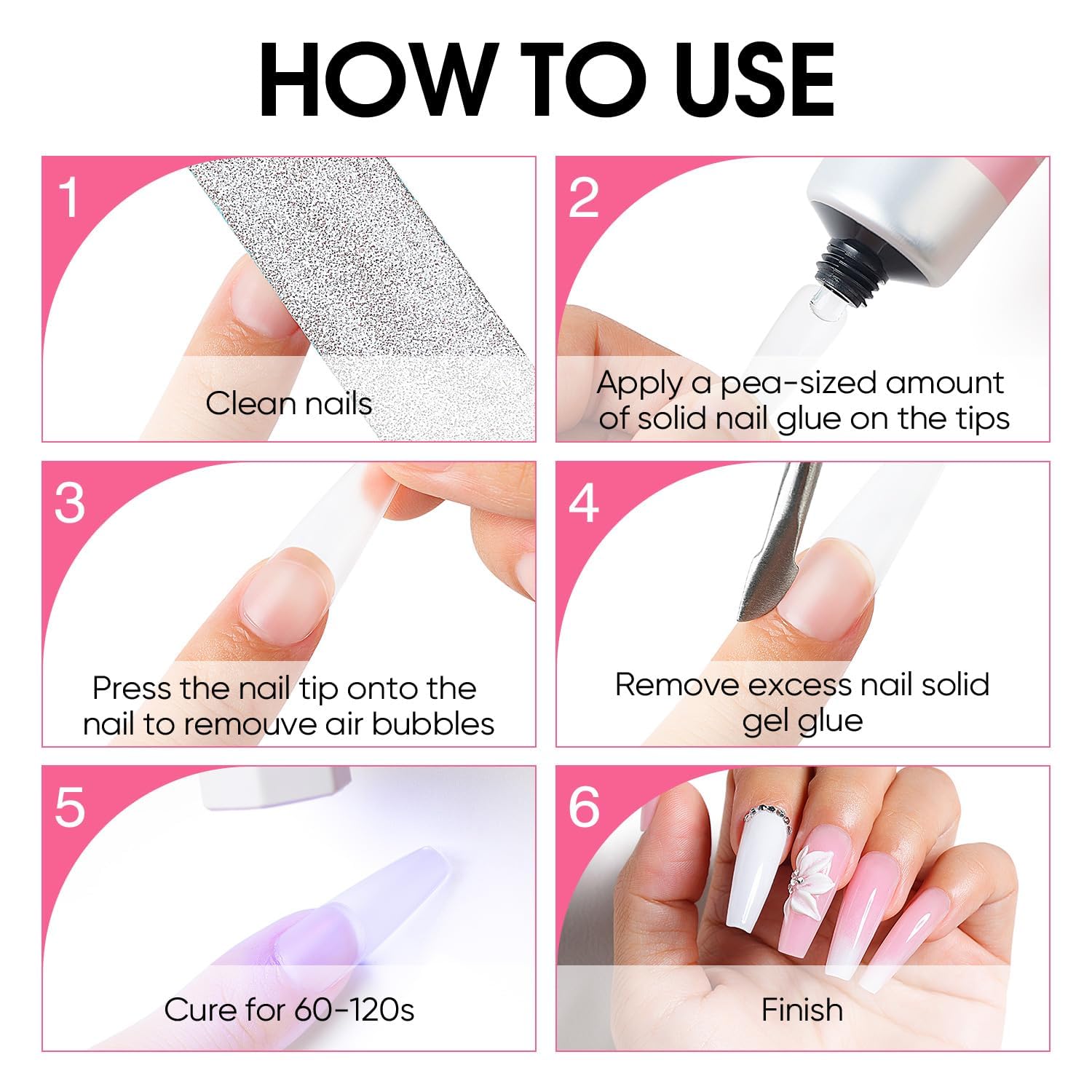 AIMEILI Solid Nail Glue 30 ml, 3 w 1 klej żelowy, mocny klej do paznokci do tipsów i miękkich żelowych tipsów