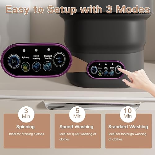 Miniatura 3 de Lavadora portátil, pequeña lavadora plegable de 15 litros con 3 modos de limpieza para ropa de bebé, ropa interior, artículos pequeños, mini