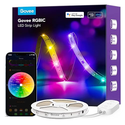 Govee RGBIC Alexa LED Strip Light 16.4ft, Smart WiFi LED Lights Work with Alexa and Google Assistant, Segmented DIY, Music Sync, Color Changing LED Strip Lights for Room, Bedroom, Holiday - 16.4ft