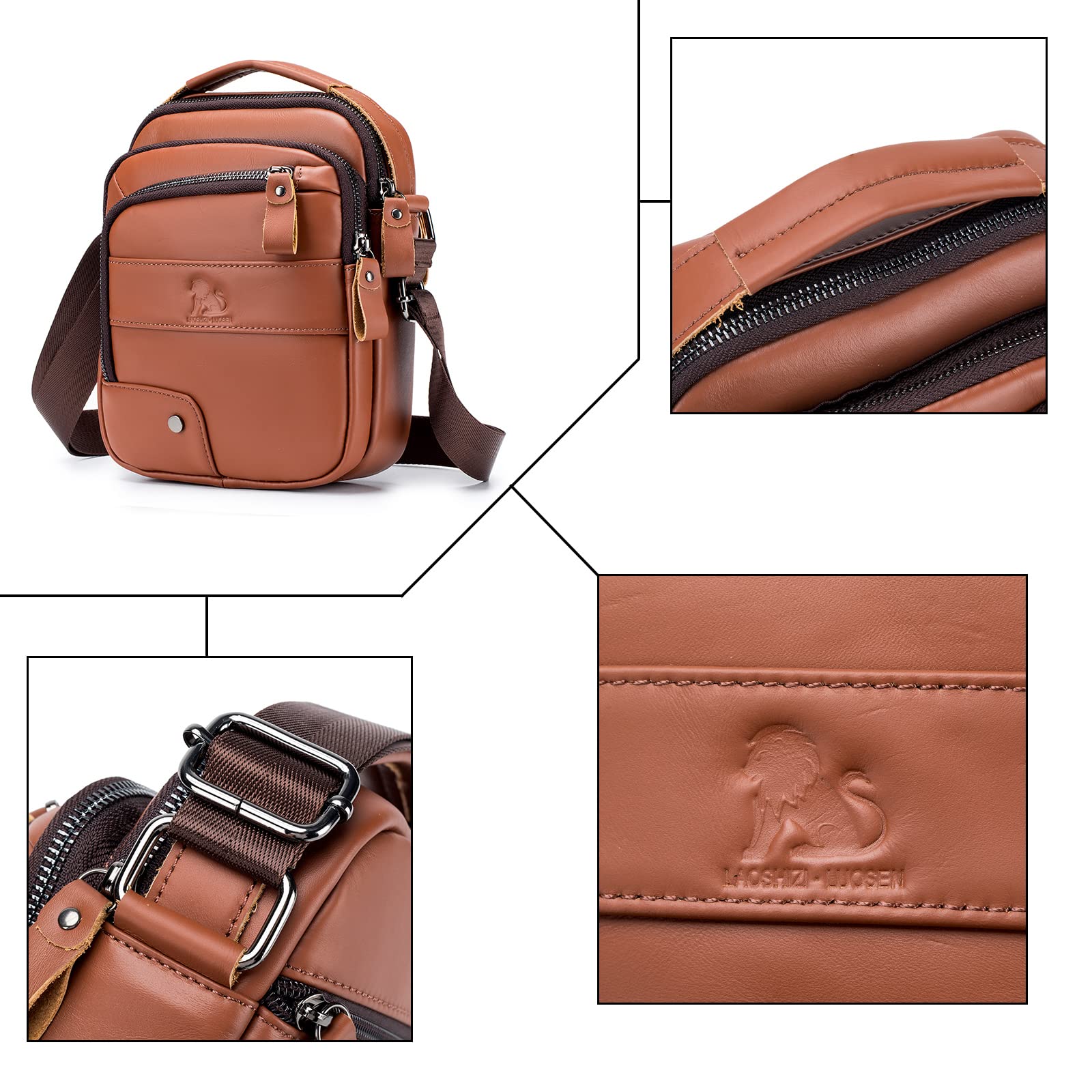 Echtes Leder Umhängetasche,Lässige Mode Crossbody Tasche,Wasserdicht Verschleißfest Multifunktionale Outdoor-Rucksack,Geeignet für Männer und Frauen Vintage Business Travel,Kleine Schulranzen,Braun