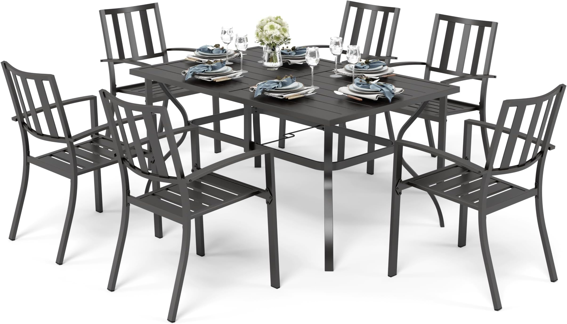 PHIVILLA Garden Furniture Garden Table and Chairs Set of 6 Patio Outdoor Garden Furniture Sets Metal Outdoor Bistro Garden Table and Chairs Set Weather-resistant