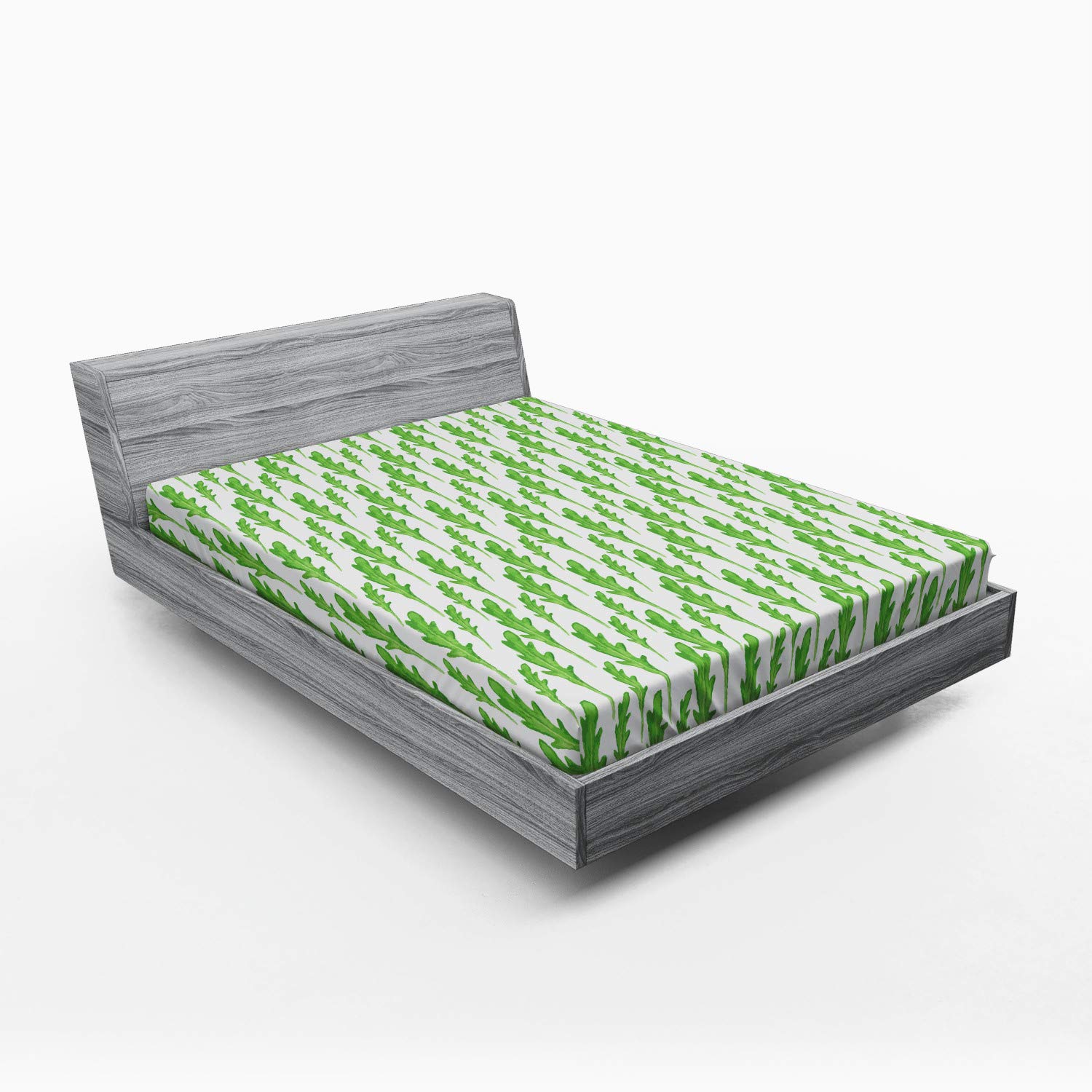 ABAKUHAUS Lenzuolo Con Angoli 90x200 Cm – Motivo Botanico Palme Selvatiche, Morbida Microfibra, Tasca Elastica, Verde E Bianco