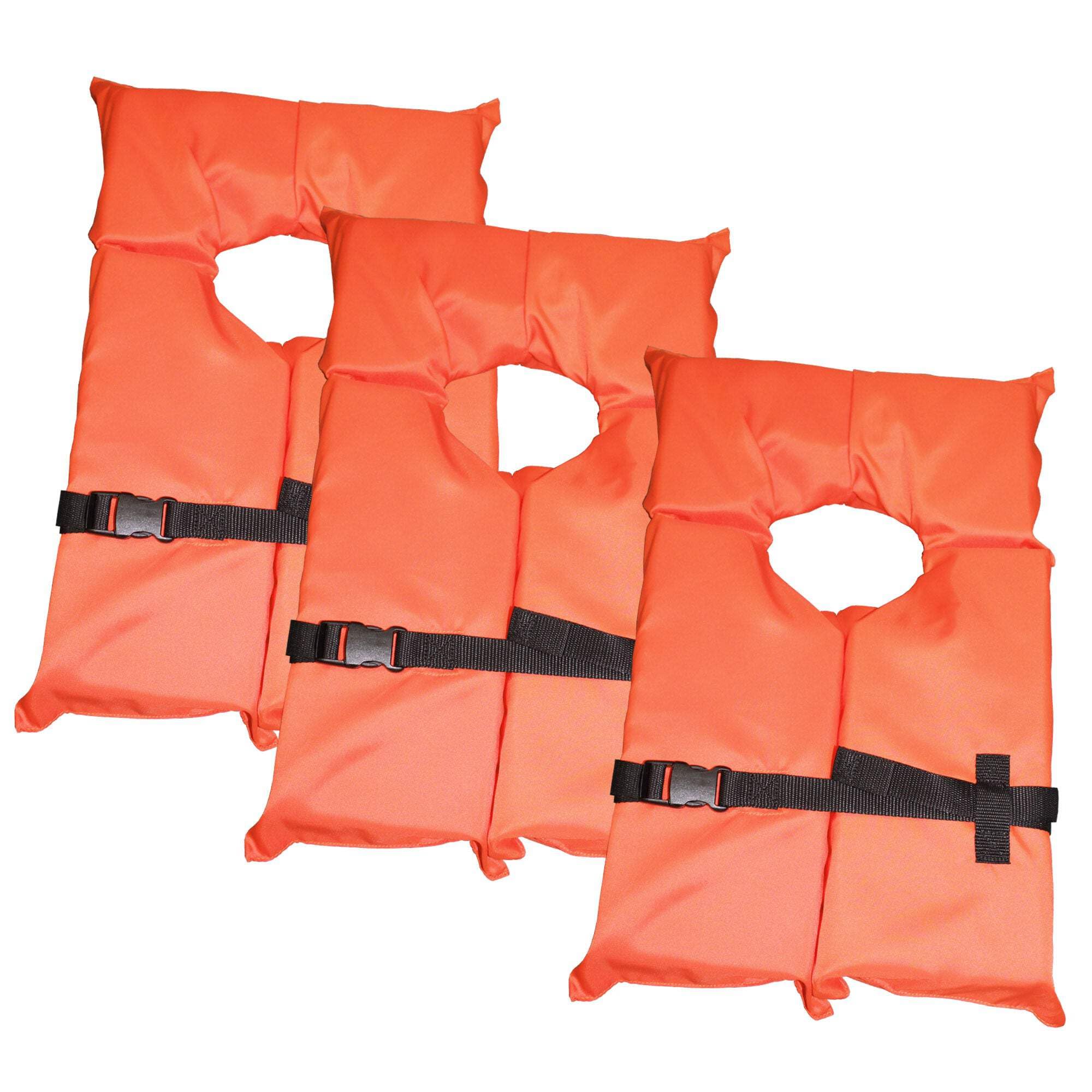 3 Pack Coast Guard Approved Life Jackets for Adults. High Visibility Color Type II Keyhole Life Vest in Classic May West Style. Compliance Flotation Device Adult Orange