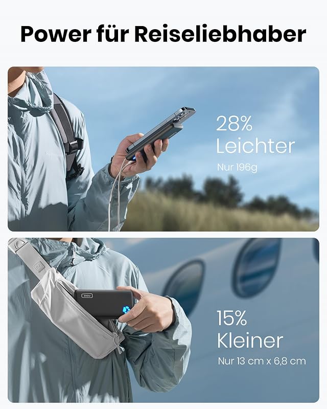 INIU 10000 mAh Ultra-vékony Power Bank USB-C, 3 kimenettel, iPhone Samsung Huawei Xiaomi - black