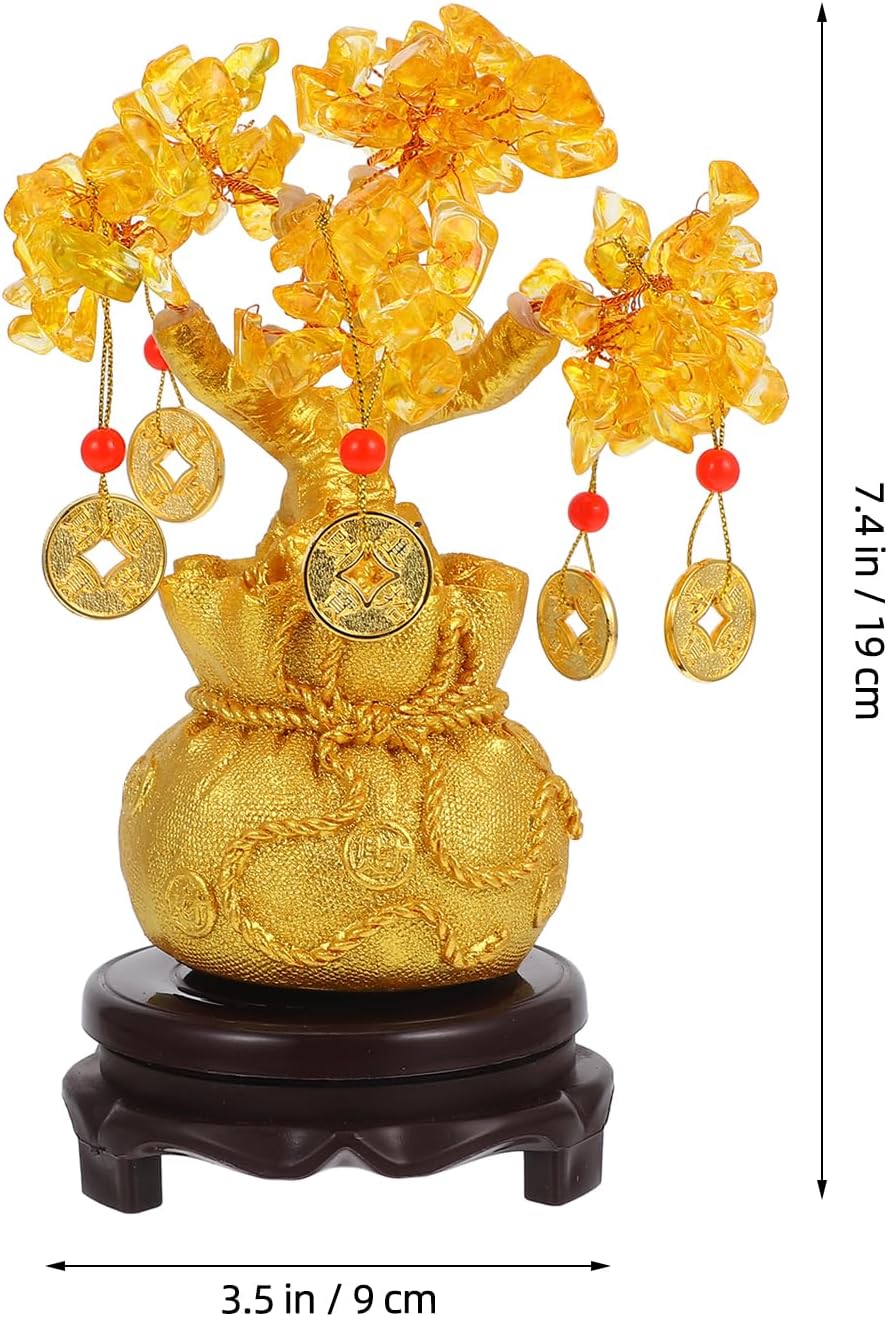 Feng Shui Citrine Money Tree Decorative Crystal Bonsai for Home and Office, Lucky Wealth Tree with Base Gold Coin and Amulet, Small Desktop Fortune Ornament Requires Self-Assembly 19CM - Image 9