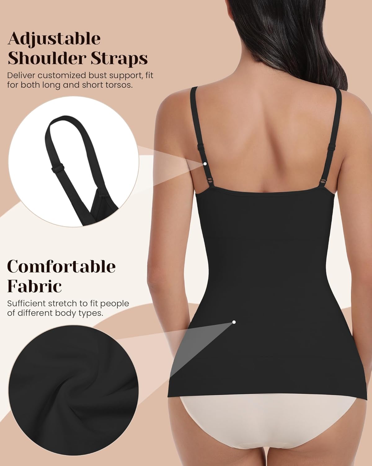 EUYZOU Womens Tummy Control Shapewear Tank Tops Seamless V-Neck Compression Tank Tops Body Shaper Camisole - Image 3