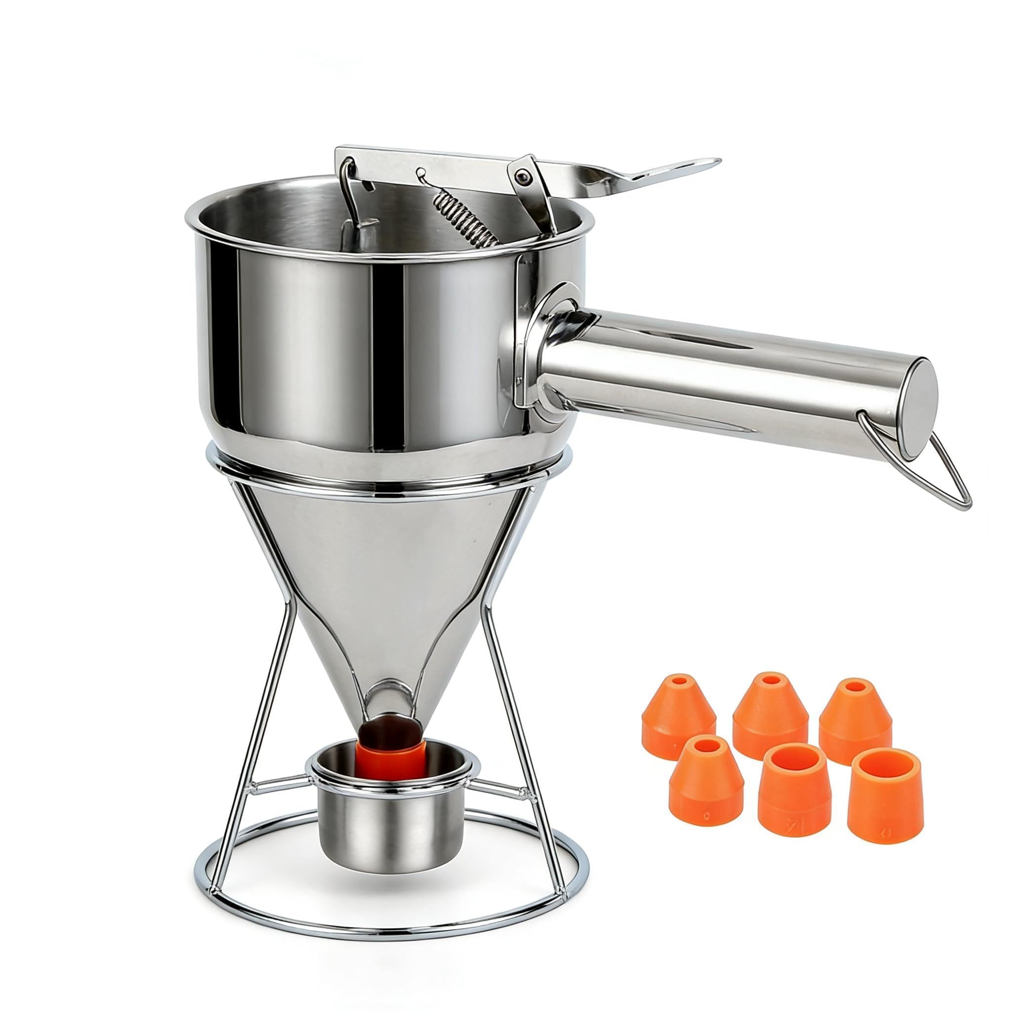 Edelstahl Teigportionierer 1200 ml – Profi Teigdosierer mit Druckhebel & 7 Düsen – Präzise Portionierung für Bäckerei, Gastronomie, Waffeln, Donuts & Muffins