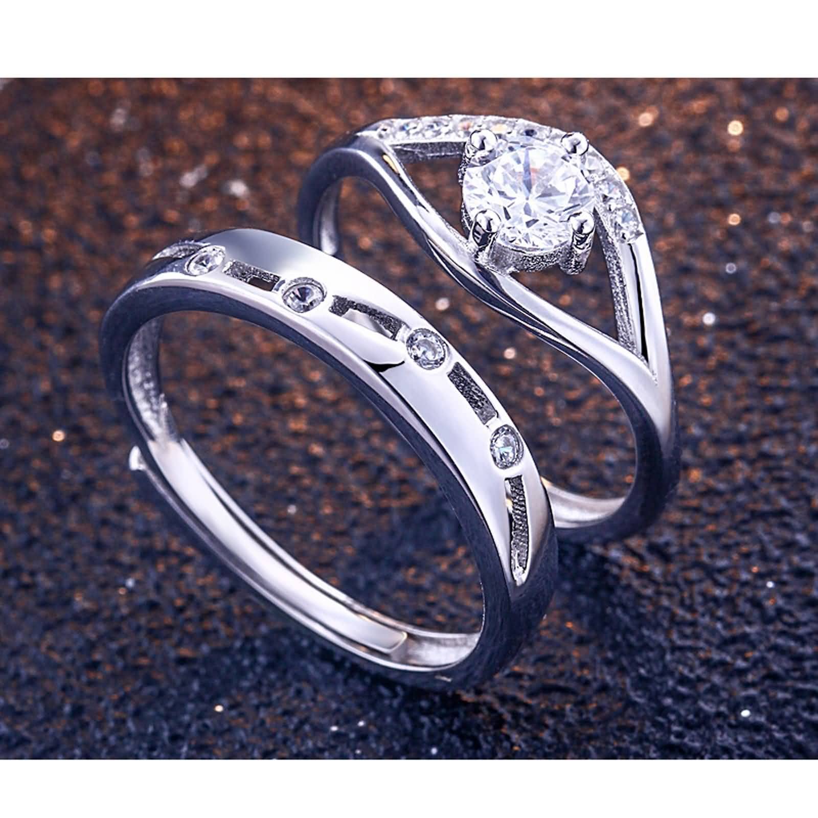 Anillo Hombre Acero Inoxidable, Alianzas Boda Plata de Zirconia Ojo Hueco Anillo Ajustable Anillo de Pareja de Regalo Talla