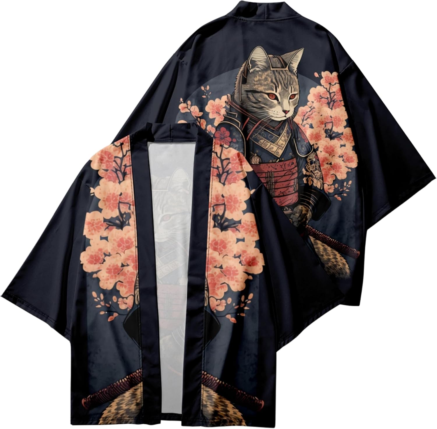 DOSLAVIDA Men's Japanese Kimono Cardigan Suit Chinese Style Printed Jacket Pants Set Open Front Seven Sleeve Top & Shorts