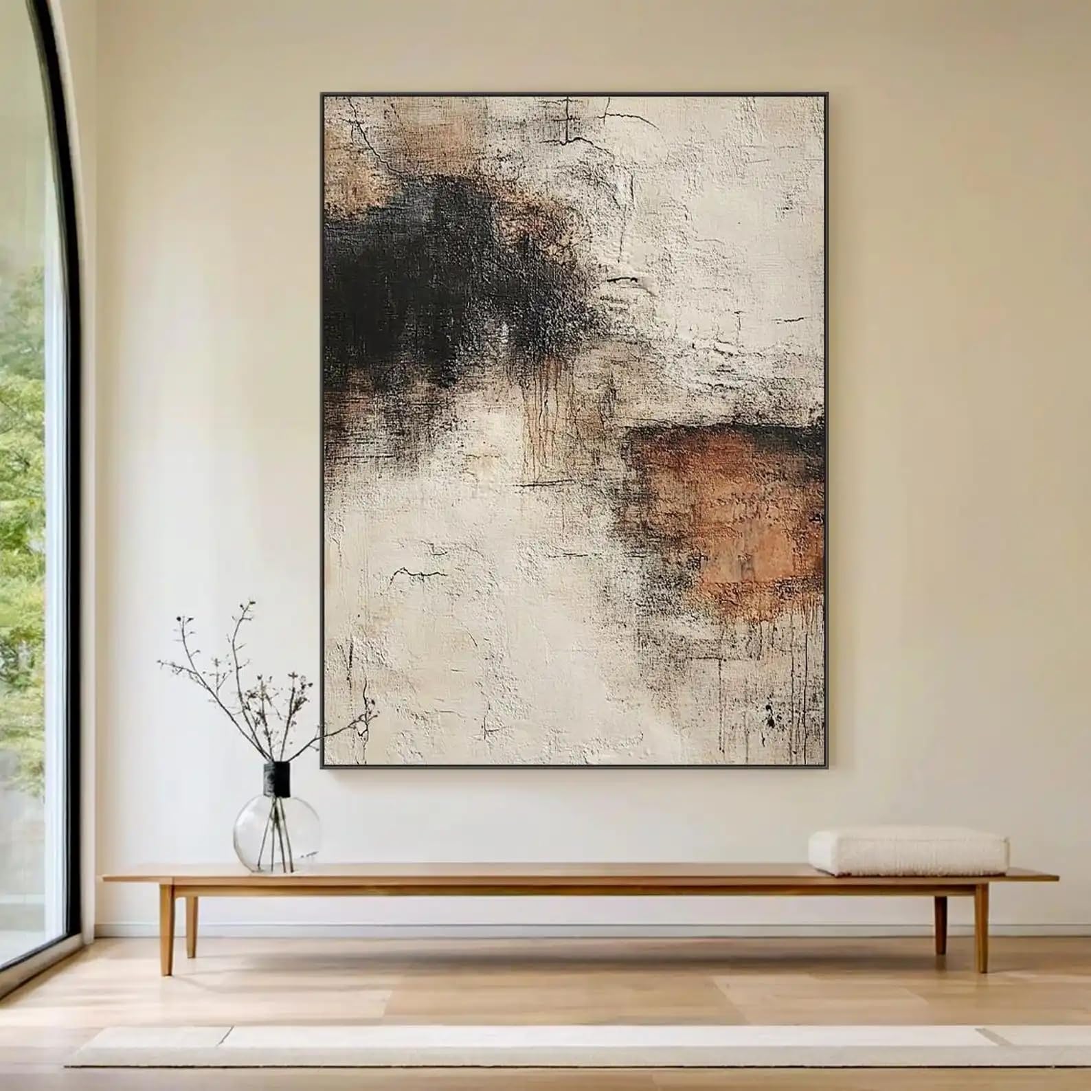 LTjiajuypd Abstract Prints Canvas Artwork Minimalist Beige Black Geometric Wall Painting Modern Home Decor(50x75cm)