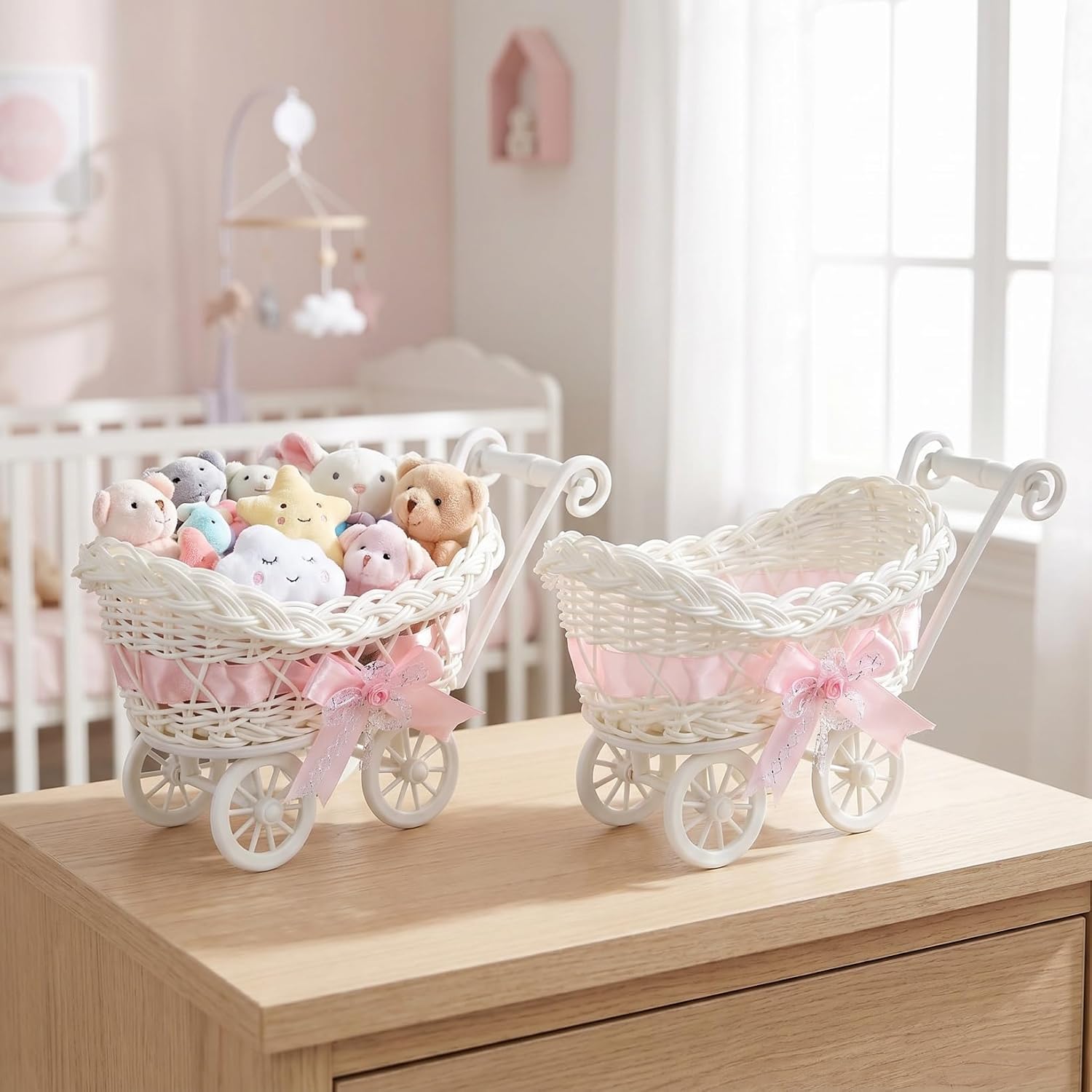 Toyvian 2pcs Imitation Rattan Woven Basket for Boy Girl Candy Storage Cute Home Decor for Showers Weddings Parties Versatile Decorative Cart Shape Baskets for Sweets Flowers