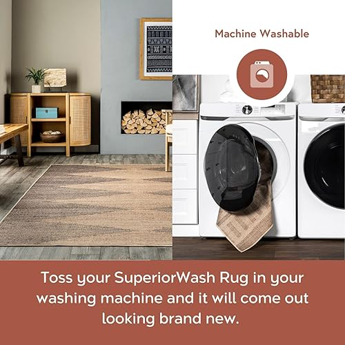 Miniatura 3 de nuLOOM Dori - Alfombra tribal de yute fácil lavable a máquina, 2 pies 6 pulgadas x 8 pies, color natural