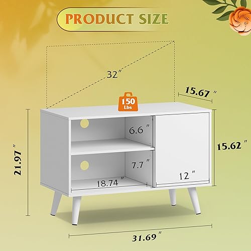 Miniatura 10 de WLIVE Soporte de TV moderno de mediados de siglo para TV de 55 pulgadas, centro de entretenimiento con almacenamiento, estantes abiertos consola de