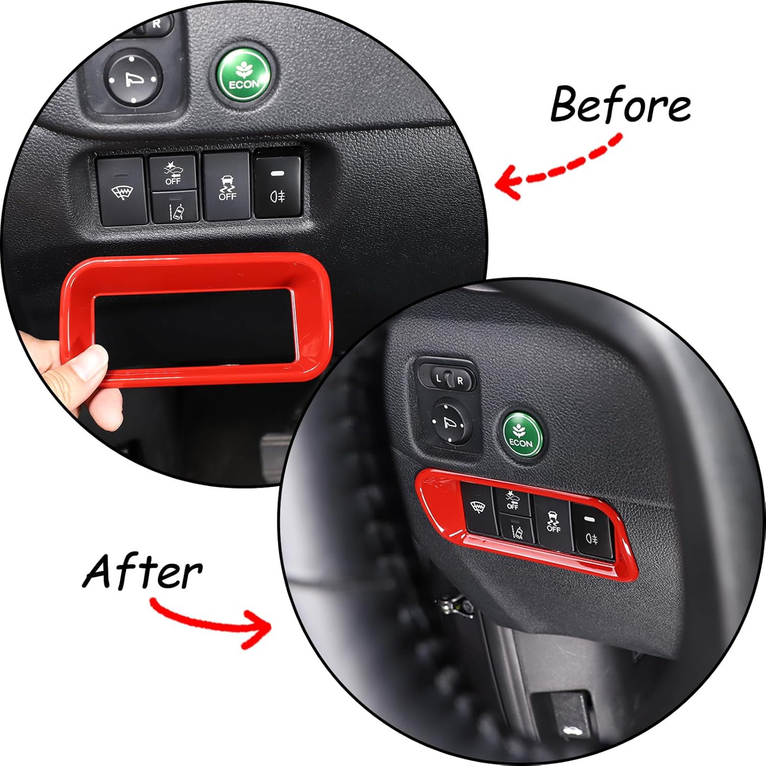 Car Dashboard Left Control Panel Cover Trim for Honda Pilot 2016-2022 Honda Ridgeline 2017-2023 Honda Passport 2019-2023 Fog Light Control Button Panel Cover molding Trims Accessories (Red)