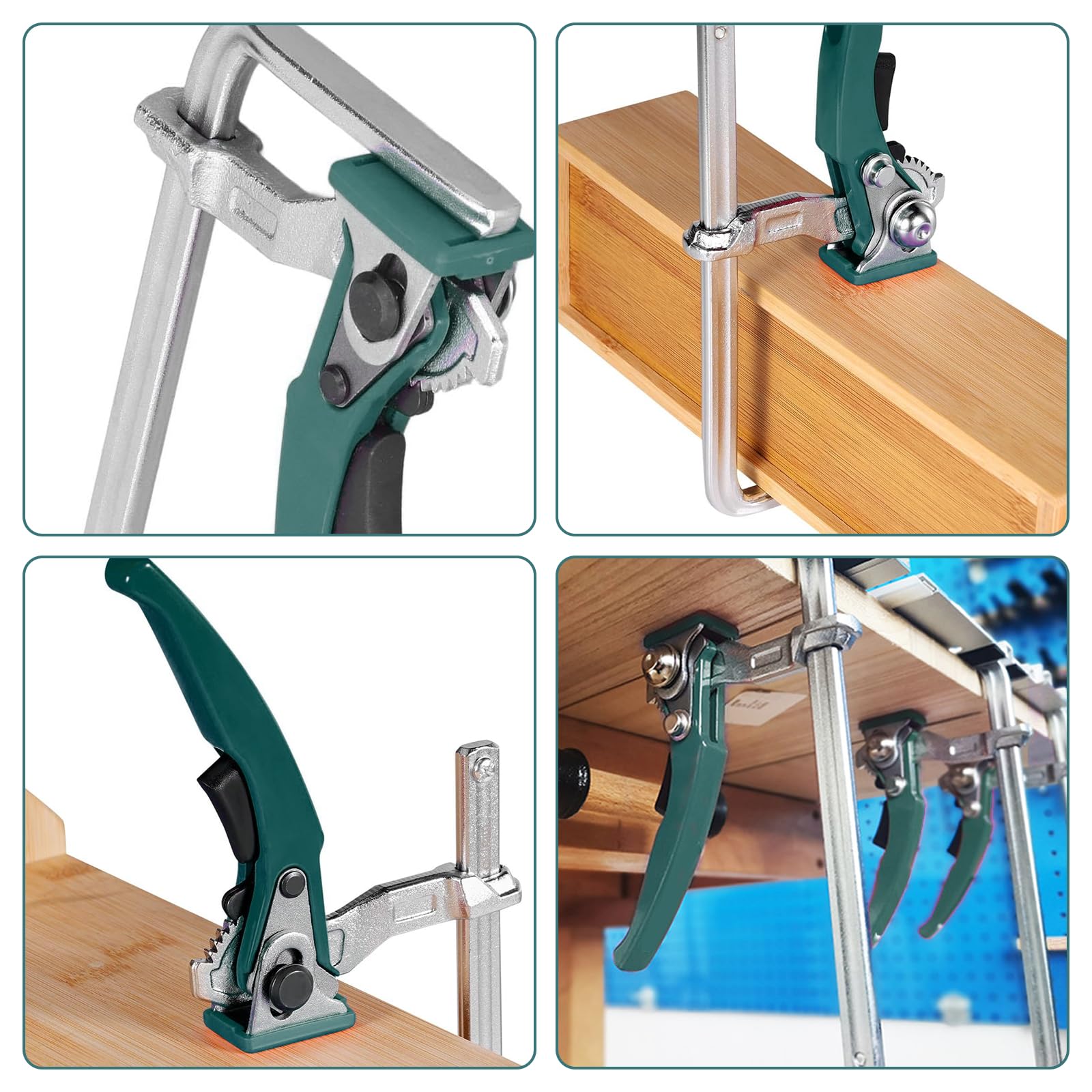 2 Stk Hebelzwinge, Ganzstahl Tischzwinge mit Hebelgriff, | Schnellspanner Zwinge mit 160mm Kapazität und 60mm Kehlentiefe zum Schneiden, Schleifen, Grün