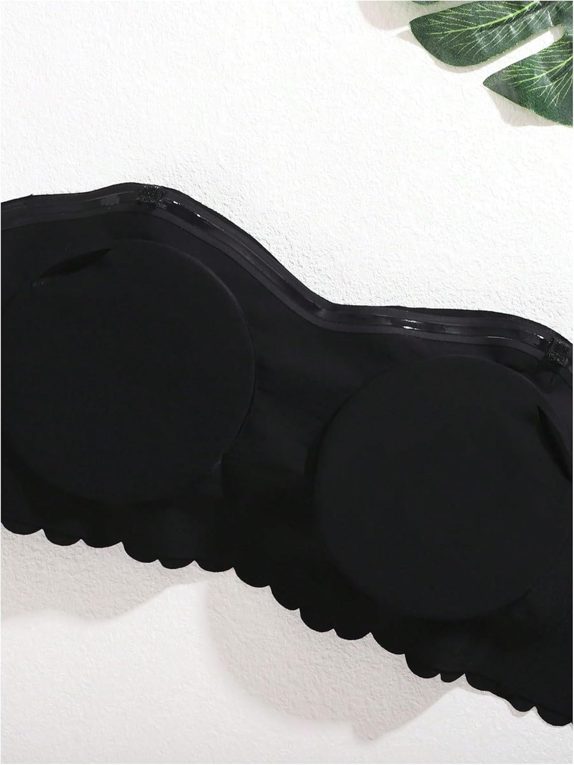 OYOANGLE Women's Scallop Trim Strapless Bandeau Bra Non Slip Padded Wireless Bralettes with Clear Straps - Image 7