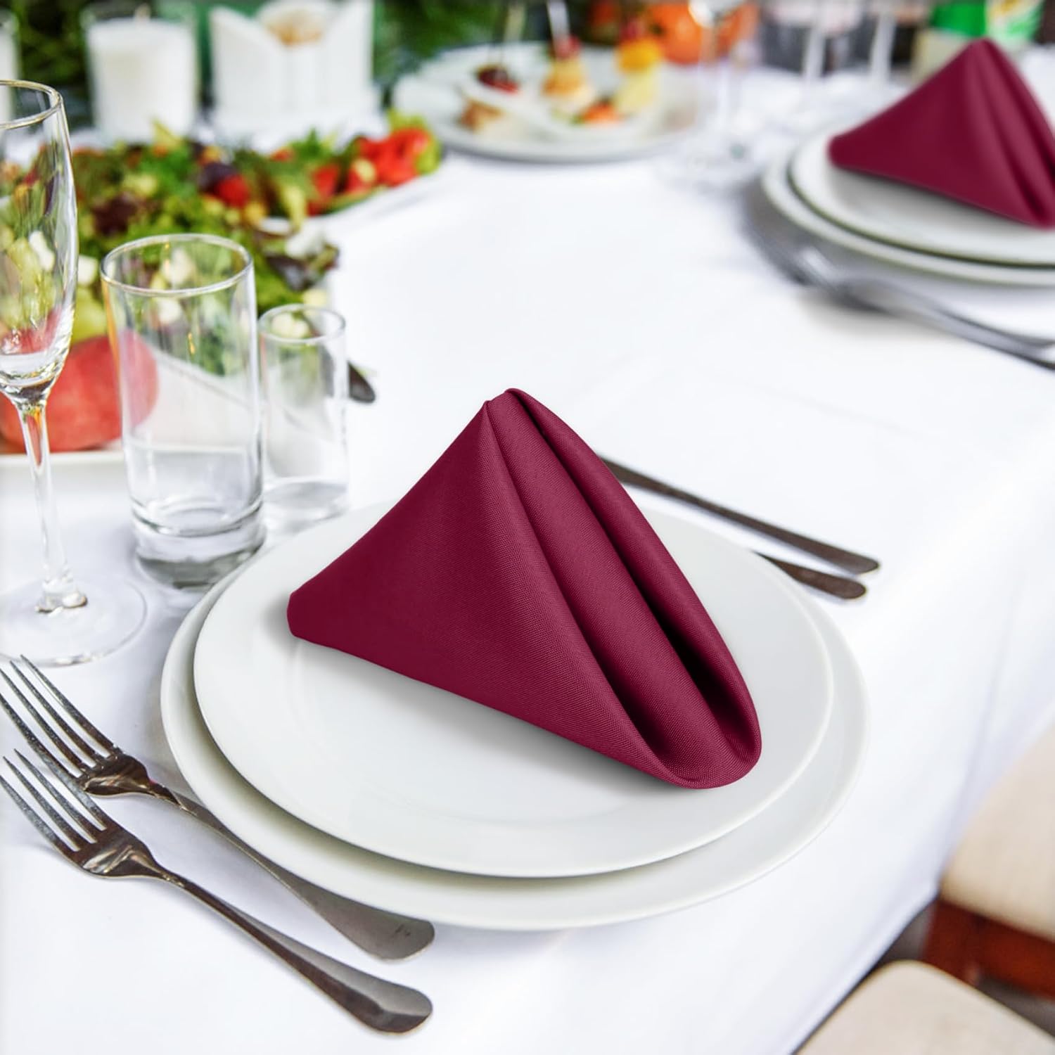 SuperO Set of 80 Cloth Napkins 17 x 17 Inch, Polyester Solid Washable Dinner Napkins with Hemmed Edges,Great for Restaurant, Wedding and Party(Burgundy)