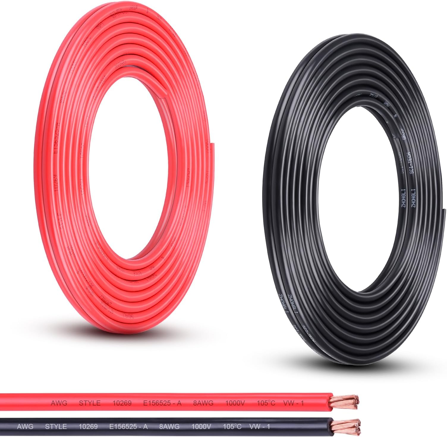 8 Gauge Wire, 20FT Red and Black Stranded Oxygen-Free Copper Wire, Flexible 8 AWG Copper Wire for Automotive Boat Marine Solar Panel LED Lights (8AWG, 20FT)