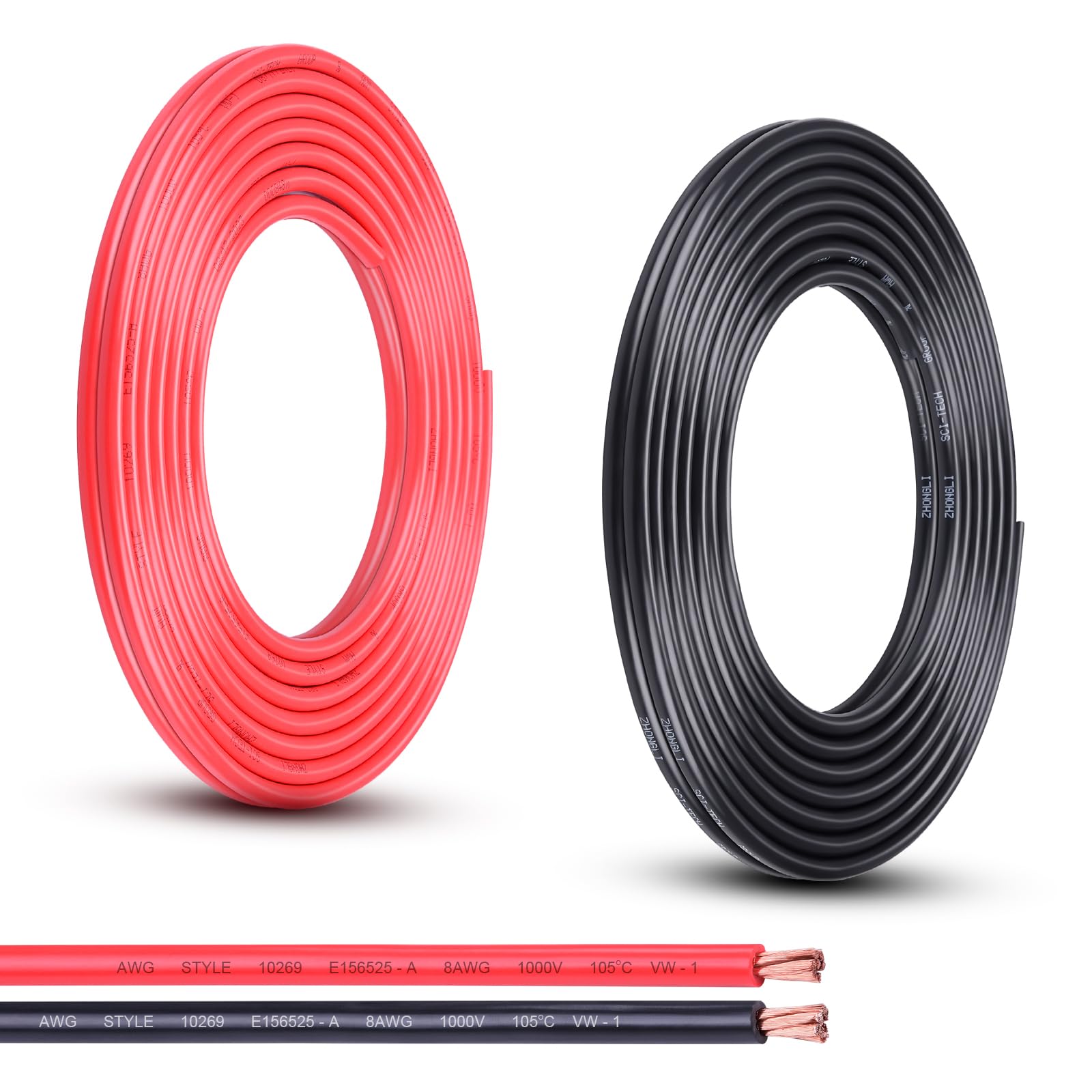 8 Gauge Wire, 20FT Red and Black Stranded Oxygen-Free Copper Wire, Flexible 8AWG Wire for Automotive Boat Marine Solar Panel LED Lights (8AWG, 20FT)