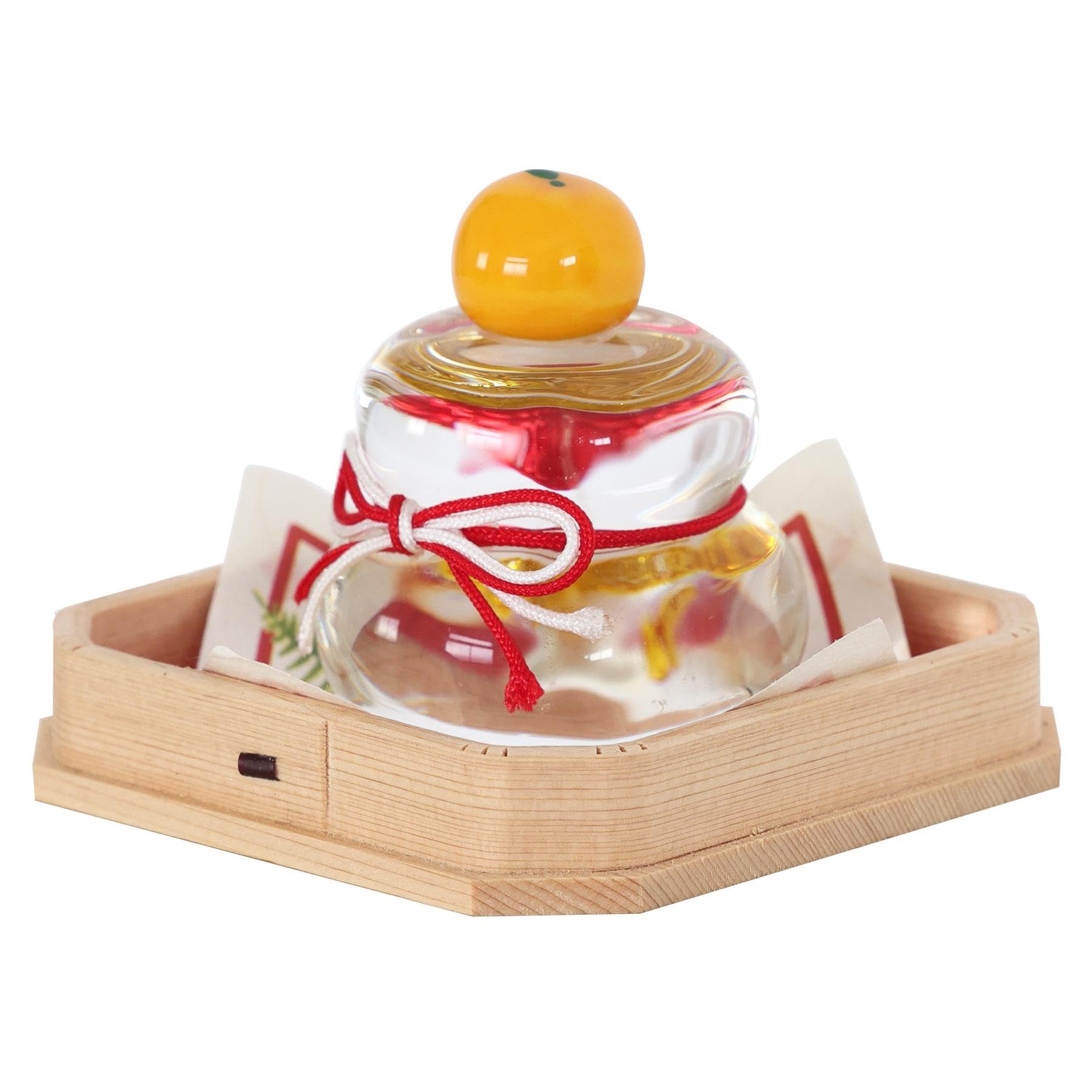 Glass Kagami Mochi Gold Leaf Kiso Hinoki Stand New Year Decor Japan