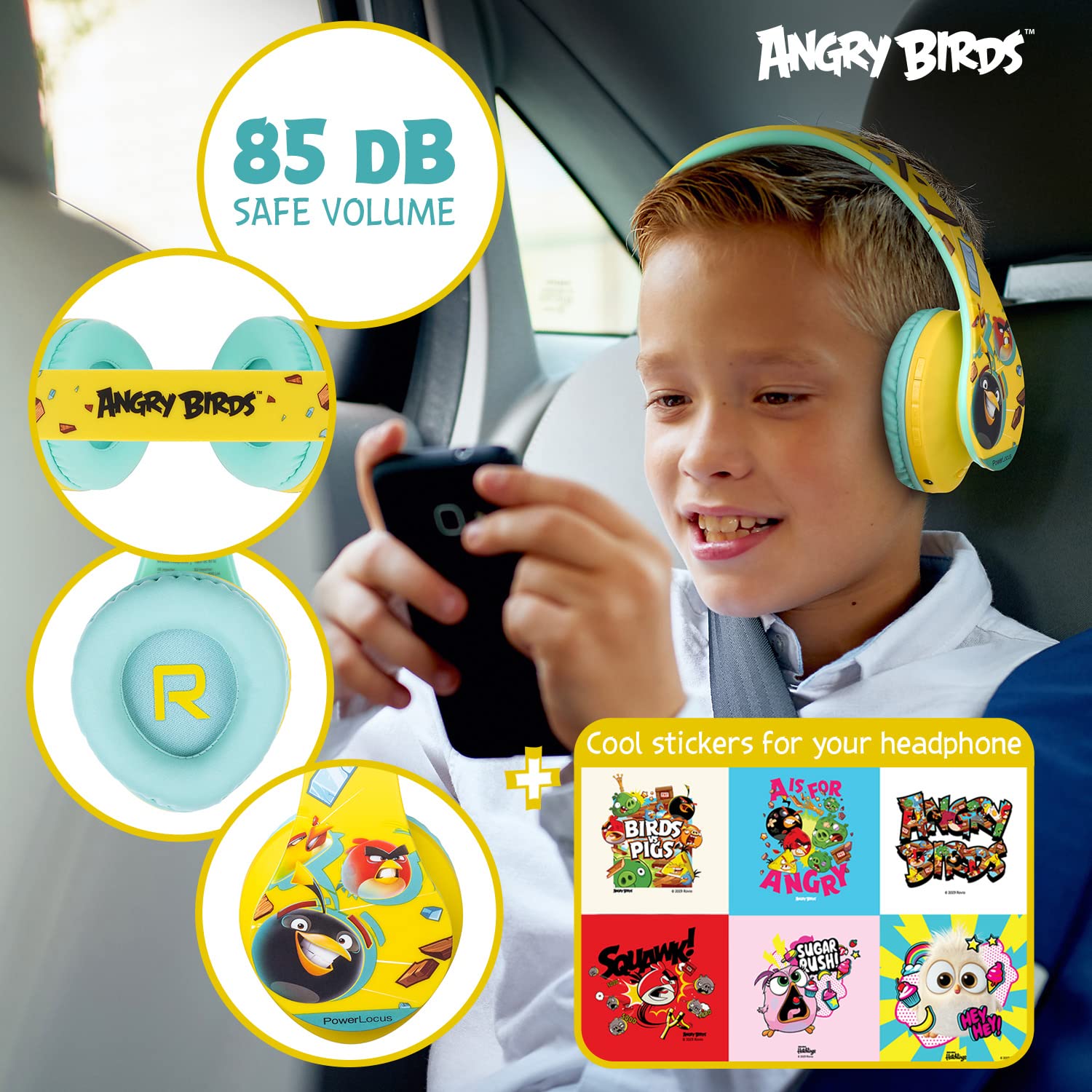 PowerLocus Cuffie Bluetooth per Bambini, P2 Cuffie Wireless Over-Ear, Cuffie Bluetooth 5.0 Pieghevoli, con Microfono, Micro SD, Cuffie Wireless e cablato, Custodia da viaggio