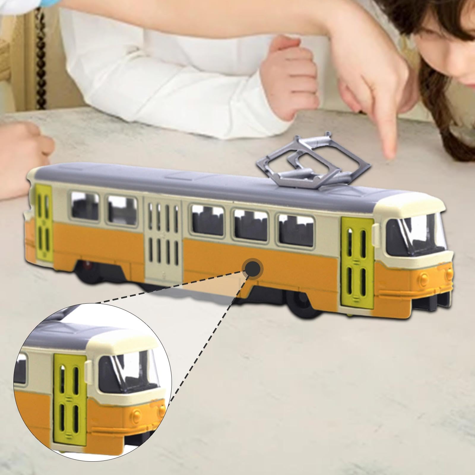 pistro Miniatur Straßenbahnmodellfahrzeug Spielzeug 1:90 Skala Sammler Geschenk mit 2 offenbaren Türen Ornament- Gelb