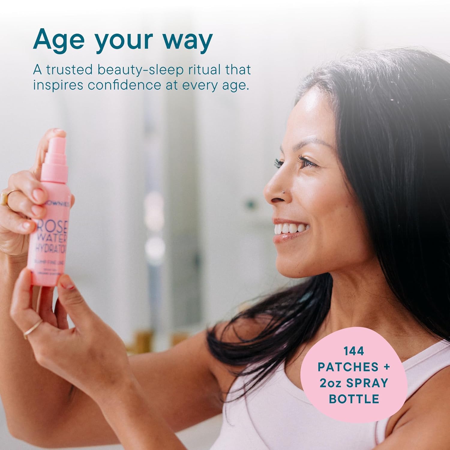 Frownies Forehead & Between the Eyes Facial Patches and Rose Water Hydrator Combo – Forehead Wrinkle Patches (144) with Rose Water Spray for Face (2oz) – For All Ages & Skin Types