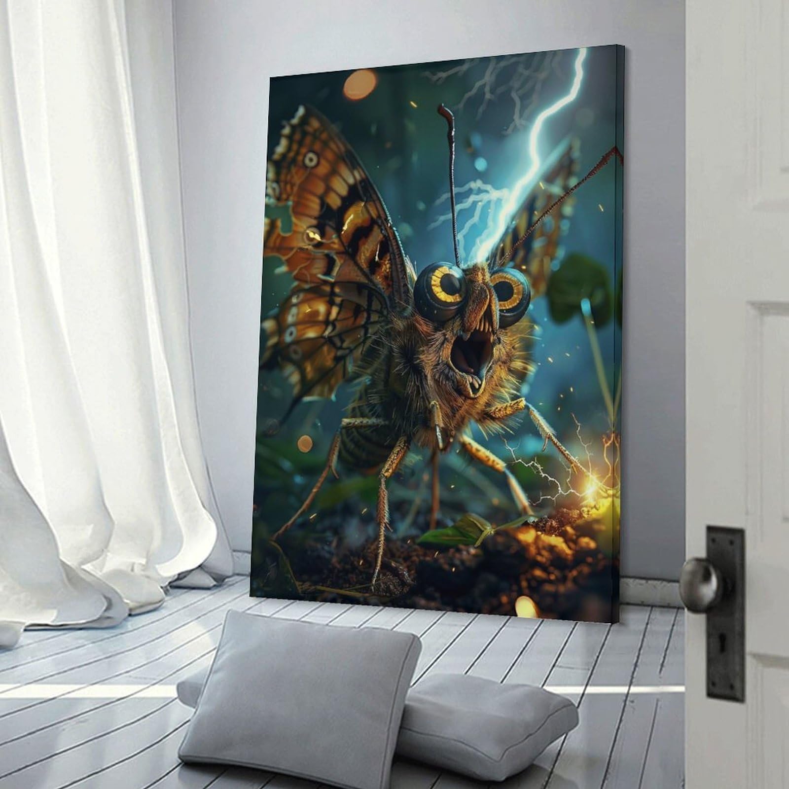 Junmoney Butterfly Lightning Canvas Art Print 12x18inch(30x45cm), for New Homes, Bedrooms Or Workspaces, Gift Idea for Housewarming And Birthdays