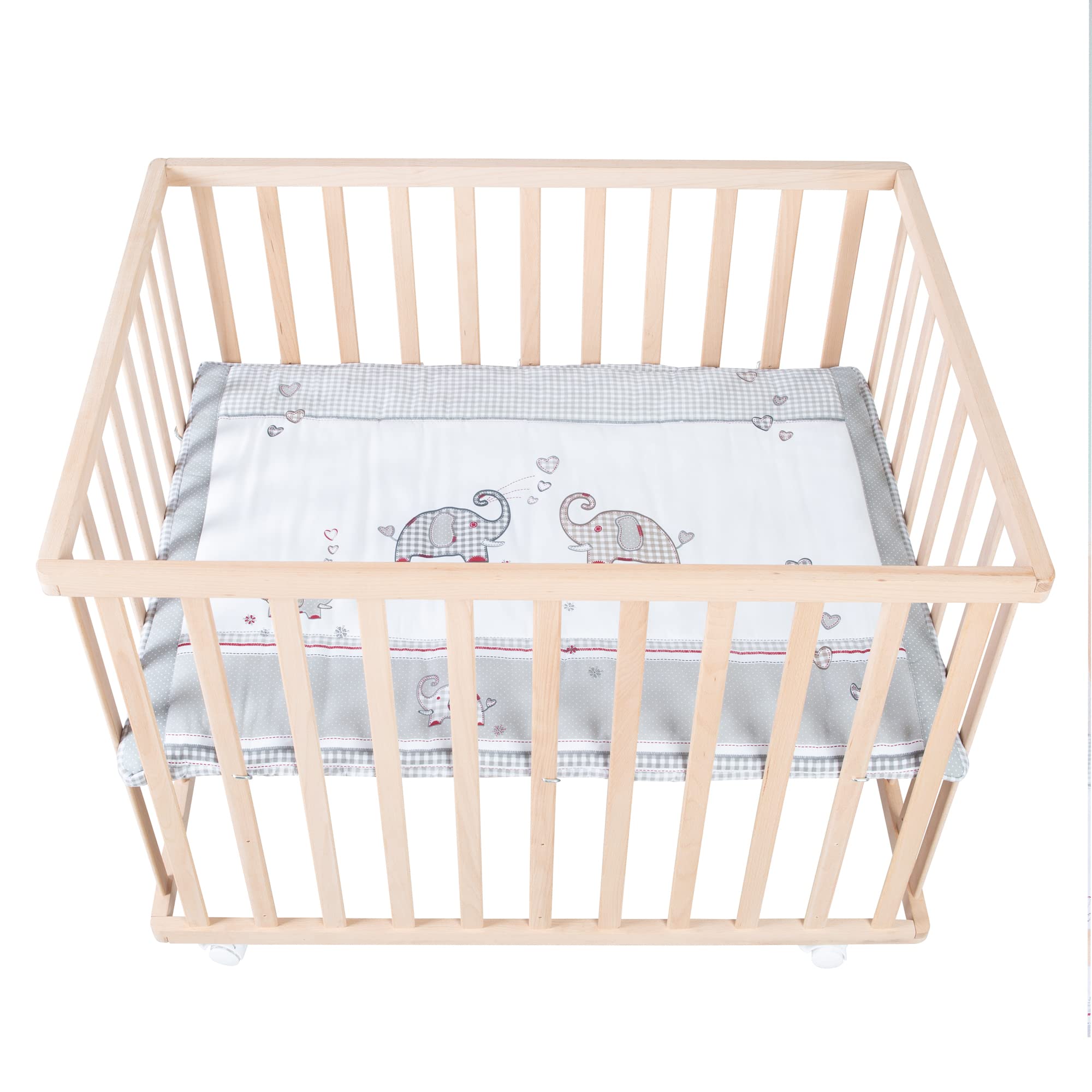 roba Parc Bébé Rectangulaire en Bois 75x100 "Jumbotwins" + Tapis de Parc Bébé et Roues Avec Freins - Blanc