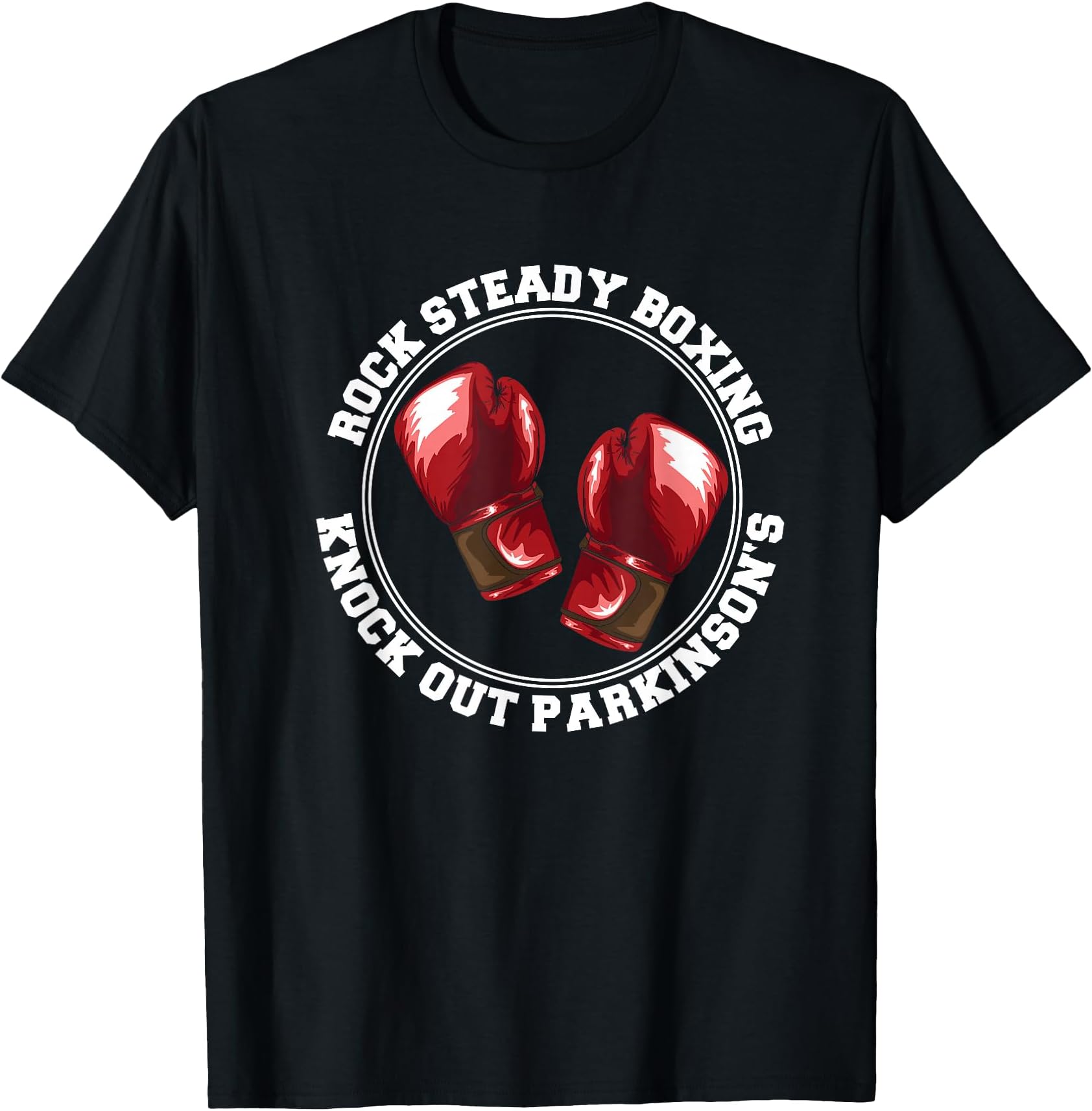 - Rock Steady Boxing Knock Out Parkinsons Fighter RED Gloves T-Shirt