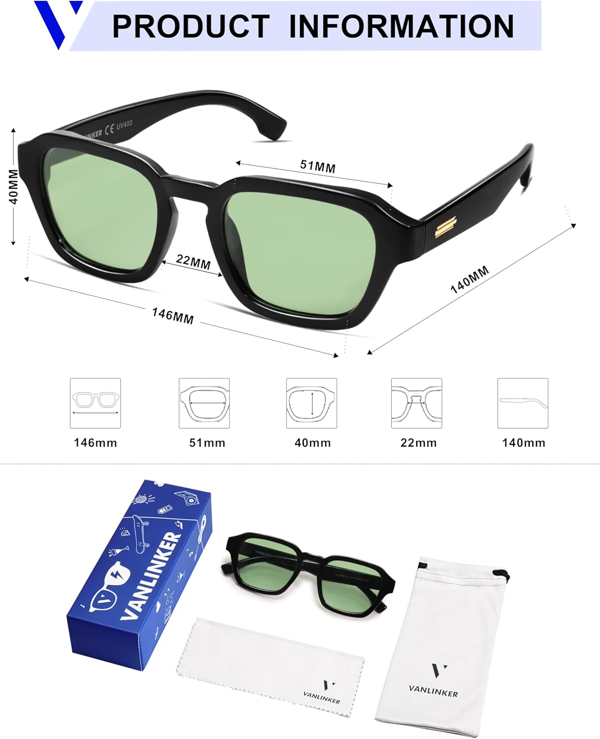 VANLINKER Retro Vintage Polarized Trendy Small Square Sunglasses for Women Men 2025 Fashion Shades VL9858 - Image 6