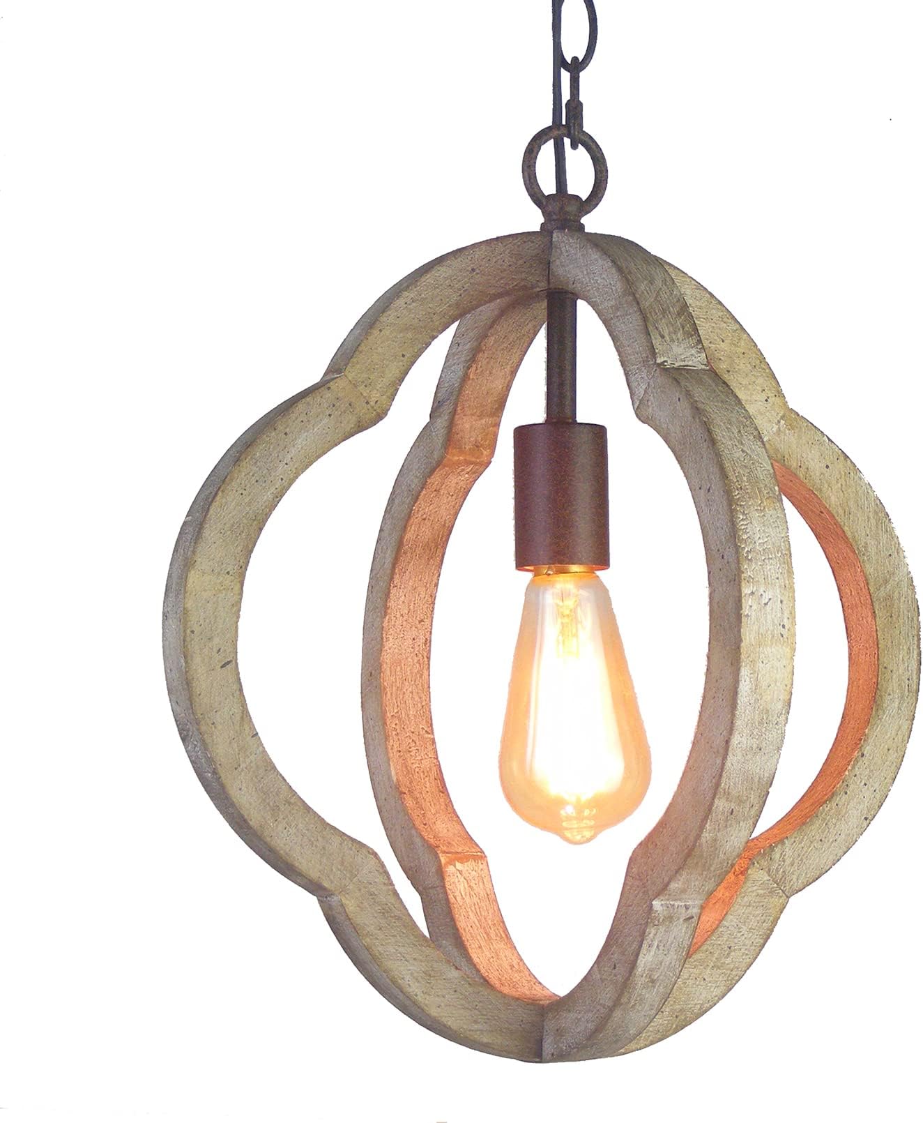 Vintage Orb Chandeliers Wood Indoor Chandeliers Wooden Pendant Light Fixtures 1XE26 Lamp Holder Dia. 13.8 Inch
