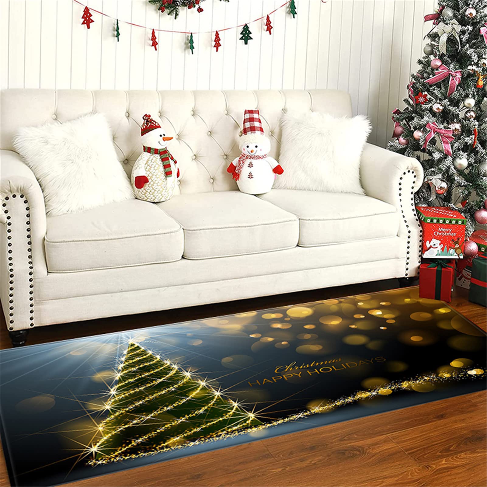 Tappeto Runner Natalizio Antiscivolo per Corridoio Cucina Soggiorno, Zerbino Natalizio Morbido Poliestere, Tappeto Entrata Interno di Benvenuto per Decorazioni Natalizie,5,60x180cm/23.6"x70.8"