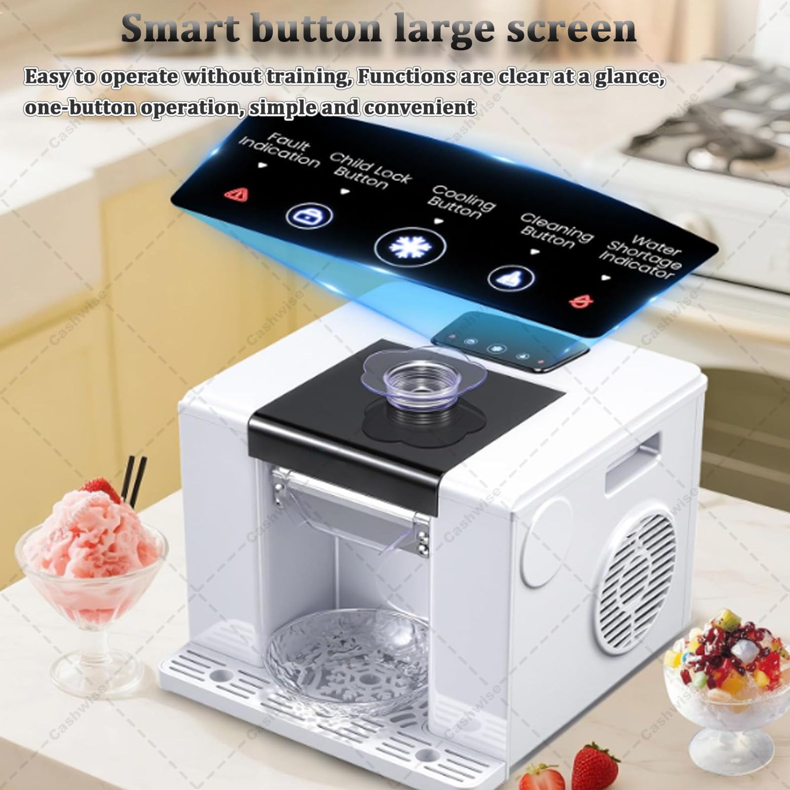 Máquina para hielo raspado y granizados, Máquina de granizados, Máquina coreana de hielo raspado Bingsu, Prepara hielo raspado y granizados en 60 segundos, Con función de autolimpieza y pantalla White
