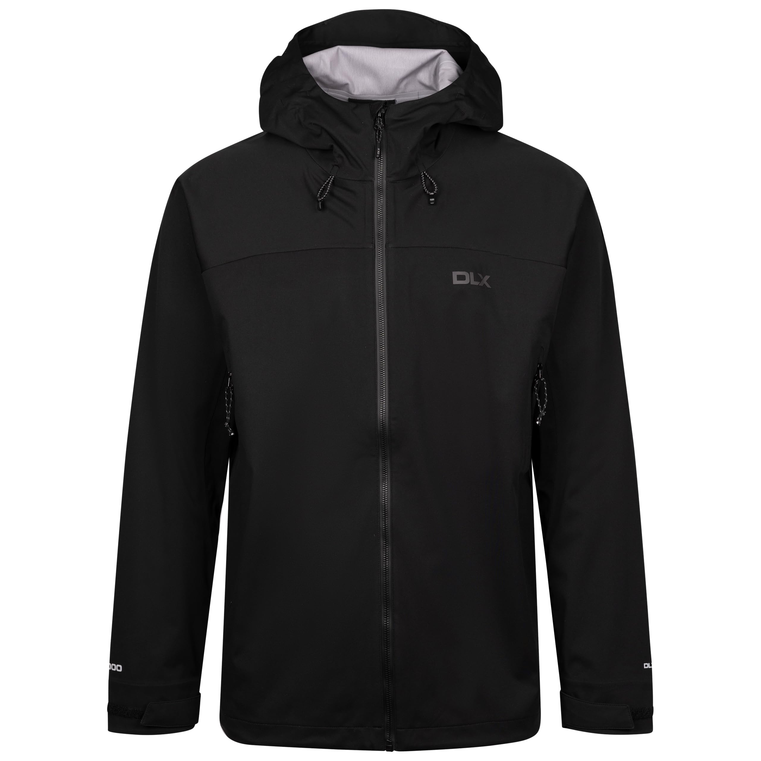 Dlx Men's Black Waterproof Hooded Jacket Johannes - Coat For With Grown On Hood, Jacket With 3 Way Stretch Fabric, Ventilation Panels & Adjustable Cuffs