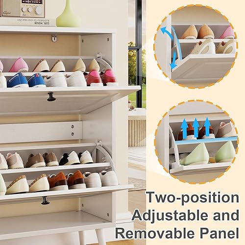 Vista 17 de Armario de zapatos para entrada, armario estrecho de almacenamiento de zapatos con 3 cajones abatibles y 2 cajones superiores, armario organizador