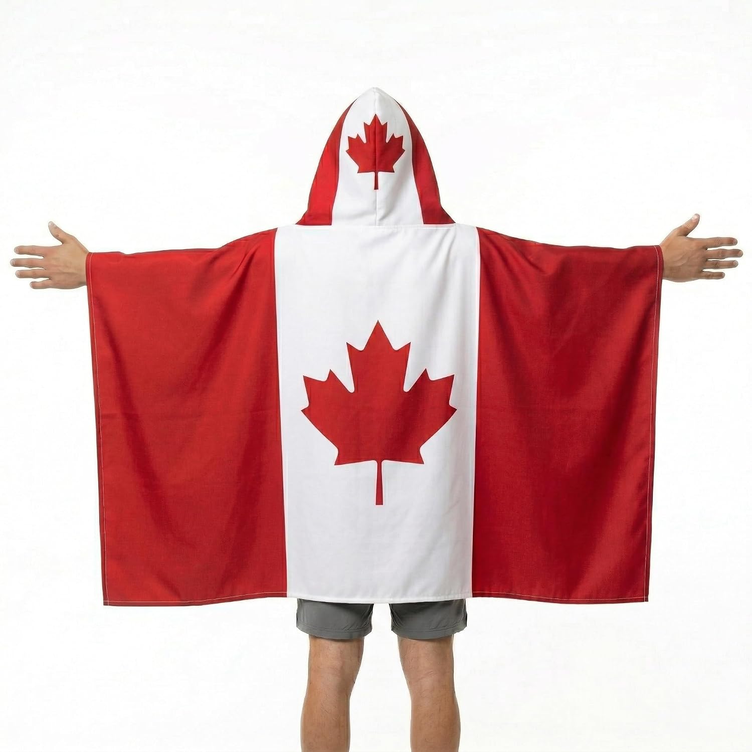 USA Hooded Flag Cape with Sleeves for Soccer Tournament - 3x5 Ft Wearable American Flag Costume for Fan Gear