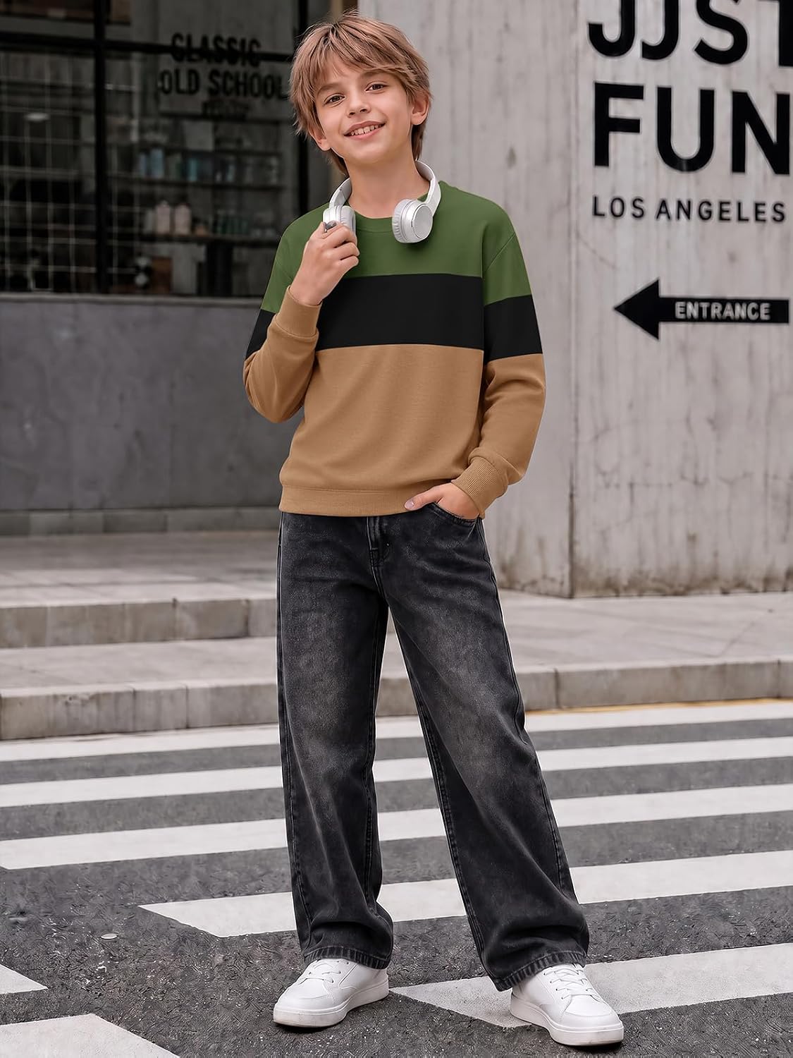 Haloumoning Boys Sweatshirt Color Block Crewneck Long Sleeve Pullovers