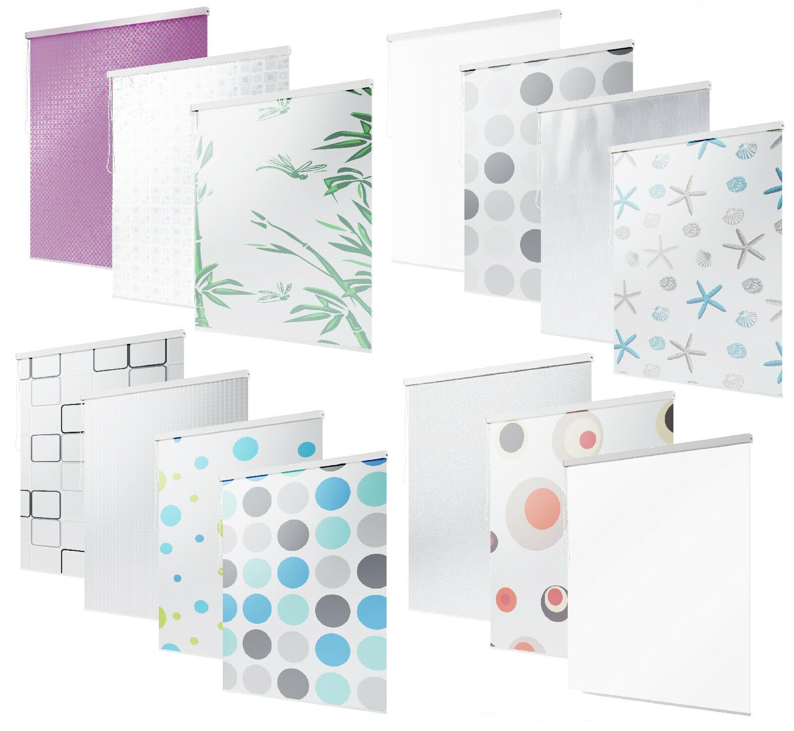 Store de douche semi-cassette 14 motifs et 13 largeurs au choix - Noir, vert, blanc, transparent, bleu, gris clair (3D Quadro, 120 x 240 cm)