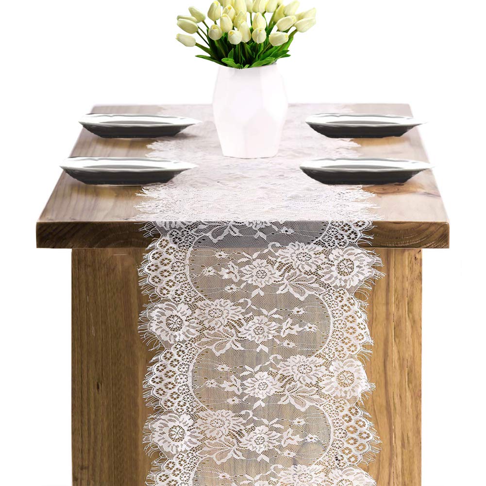 Chemin De Table En Dentelle Blanche - 300x36 Cm - Fibre De Coton - Réutilisable - Pour Mariage, Fêtes, Décoration
