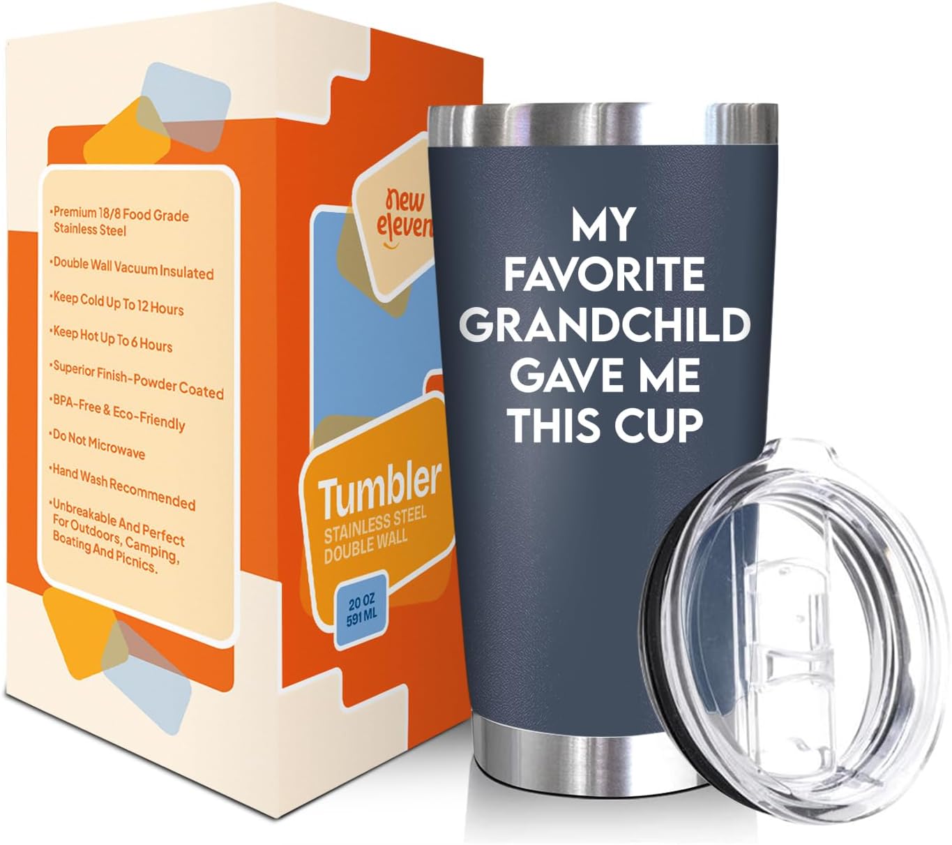 NewEleven Fathers Day Gift For Grandpa From Granddaughter, Grandson - Birthday Present Ideas For Grandfather, New Grandfather, Promoted To Granddad, Grandchildren, Grandkids - 20 Oz Tumbler - Image 2