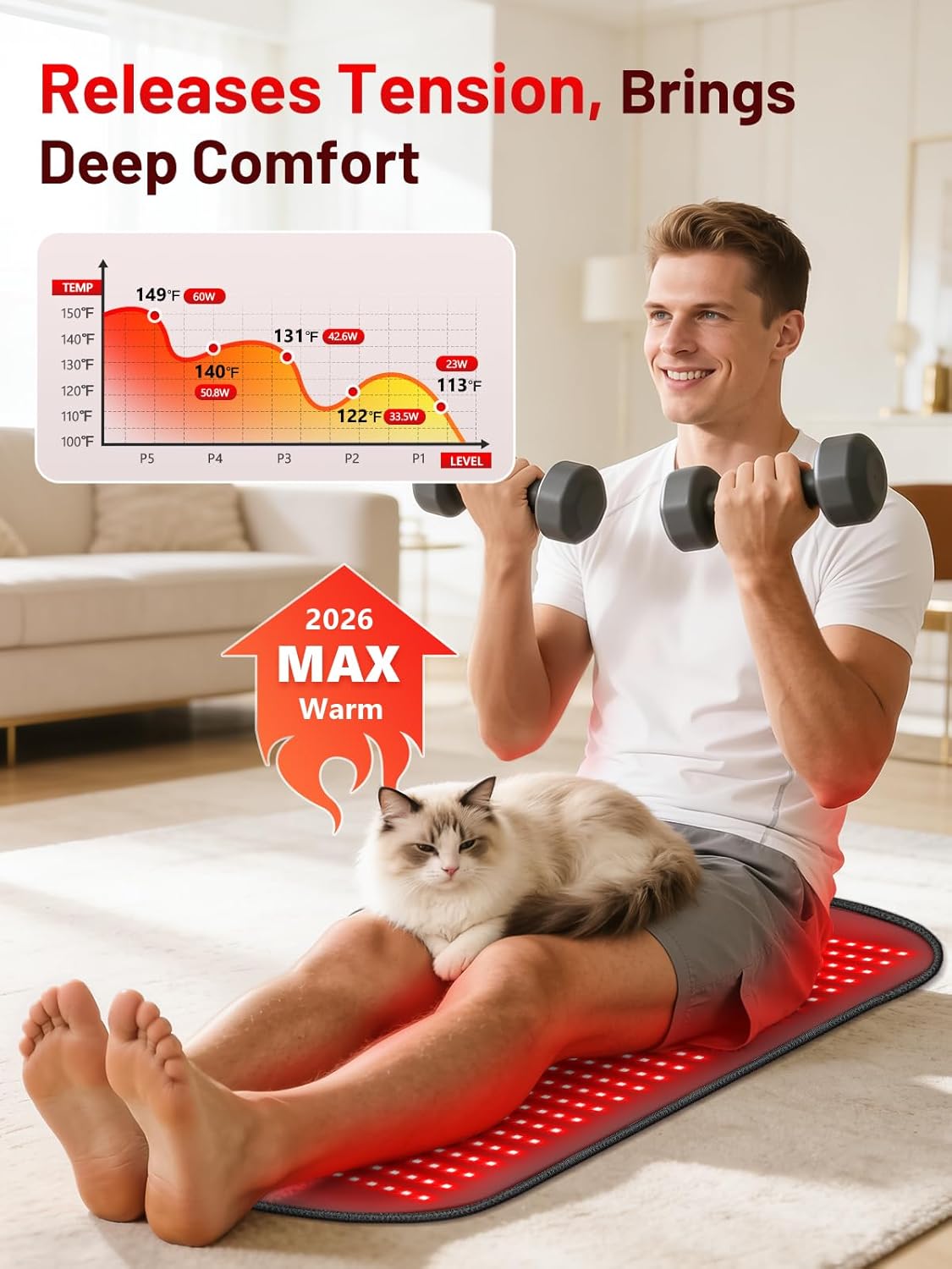 35.4'' x 17'' Large Red Light Therapy Mat for Body, 500 LEDs 660nm& 850nm Near Infrared Light Therapy Pad Wrap Belt Blanket, with Timer & Controller for Back Waist Shoulder Knee Joint Muscle - Image 5