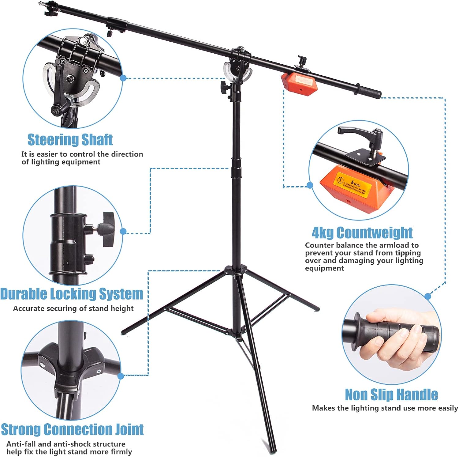 Buy Photo Studio Heavy Duty Boom Light Stand with Boom Arm Steel