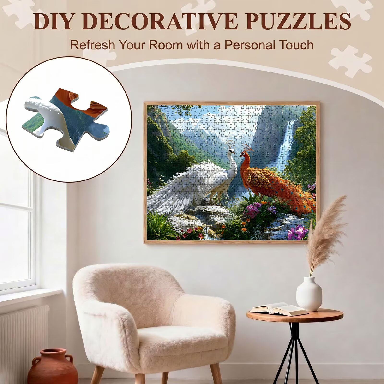Paon Paysage-2 Puzzle 1000 Pièces pour Adultes, Format 75 x 50 cm, Challenge Casse-Tête de Famille, Loisirs Créatifs et Relaxation, Pièces Robustes avec Lettres au Dos, Décor Murale Salon f0-579