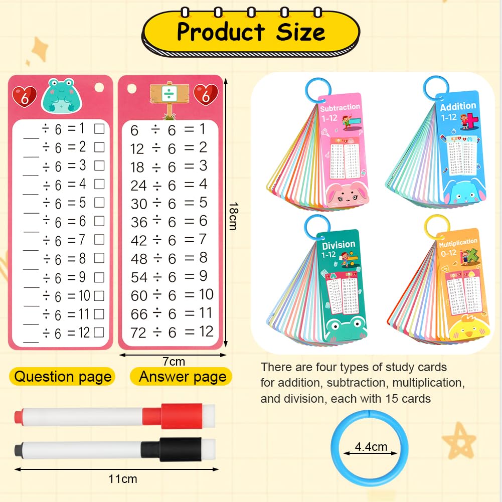 AOOHA Times Table Math Flash Cards,Multiplication Time Tables Flash Cards with 8 Dry Erase Pens,Multiplication Educational Game for Kids 1st to 3rd Grades - Image 2