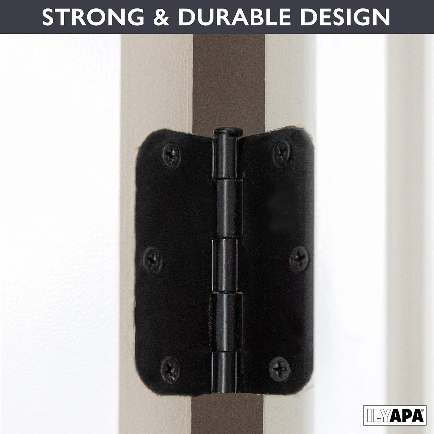Ilyapa 3 Pack Black Door Hinges for Doors, 3.5 x 3.5 Inch Interior Door Hinges, Matte Black Hinges for Doors 3 1/2 Inches, with 5/8 Inch Radius Corners