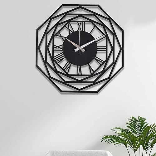 Miniatura 38 de Reloj de pared de metal de 20 pulgadas, redondo, silencioso, moderno, analógico, grande, funciona con pilas, reloj de pared para sala de estar, Negro